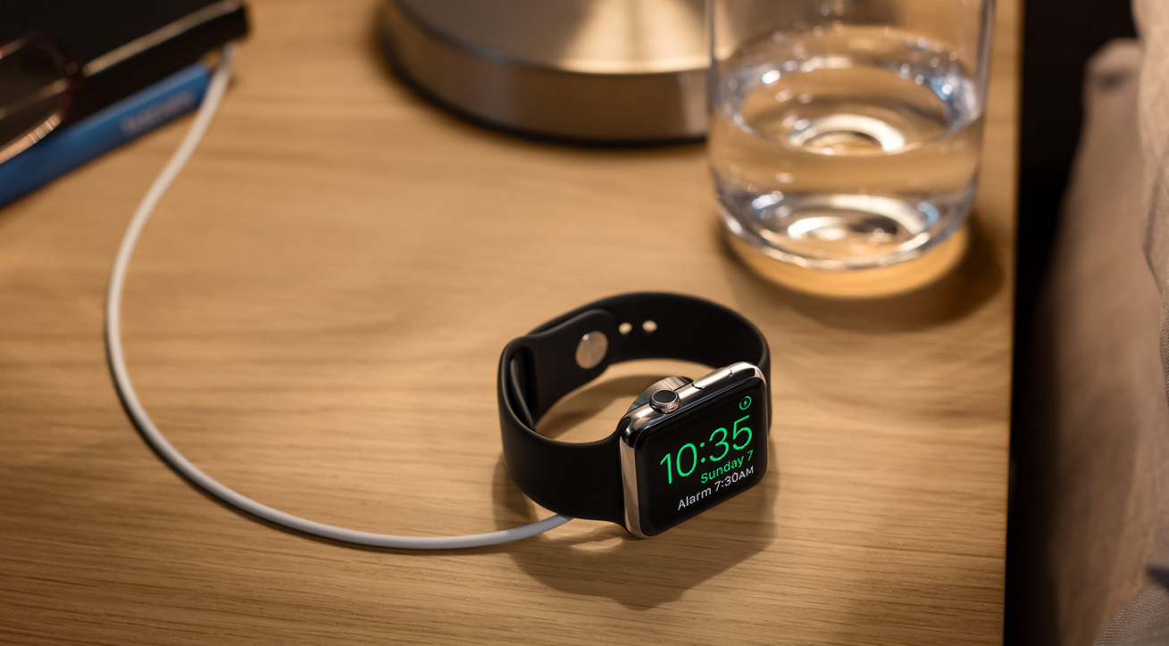 <span style="font-size:medium;"><strong>Apple</strong></span> unveiled a new Apple Watch feature called nightstand mode, allowing the Watch face to be viewed on its side. The buttons can be used to snooze or stop a morning alarm.