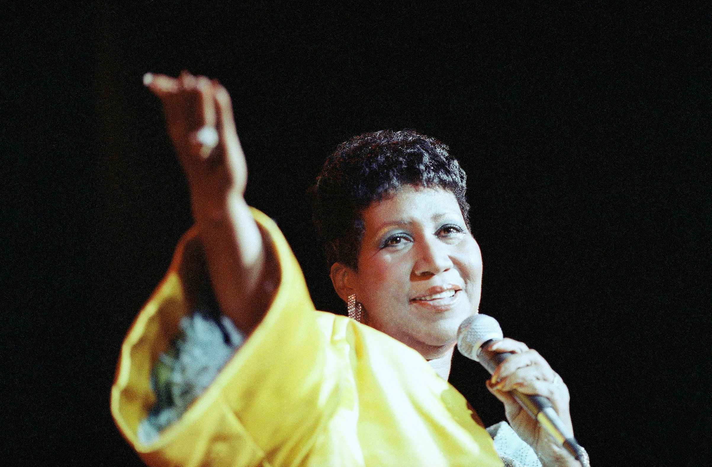 Aretha Franklin performs at New York's Radio City Music Hall in 1989.