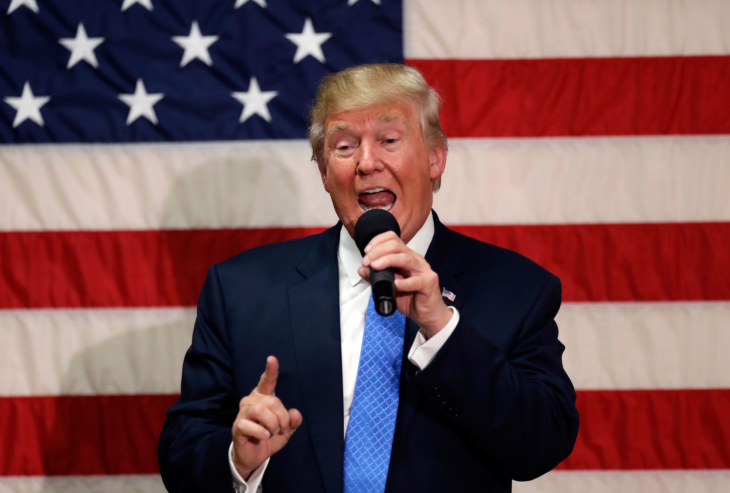 Republican presidential candidate Donald Trump speaks at a town hall-style forum, Thursday, Oct. 6, 2016, in Sandown, N.H. (AP Photo/Robert F. Bukaty)