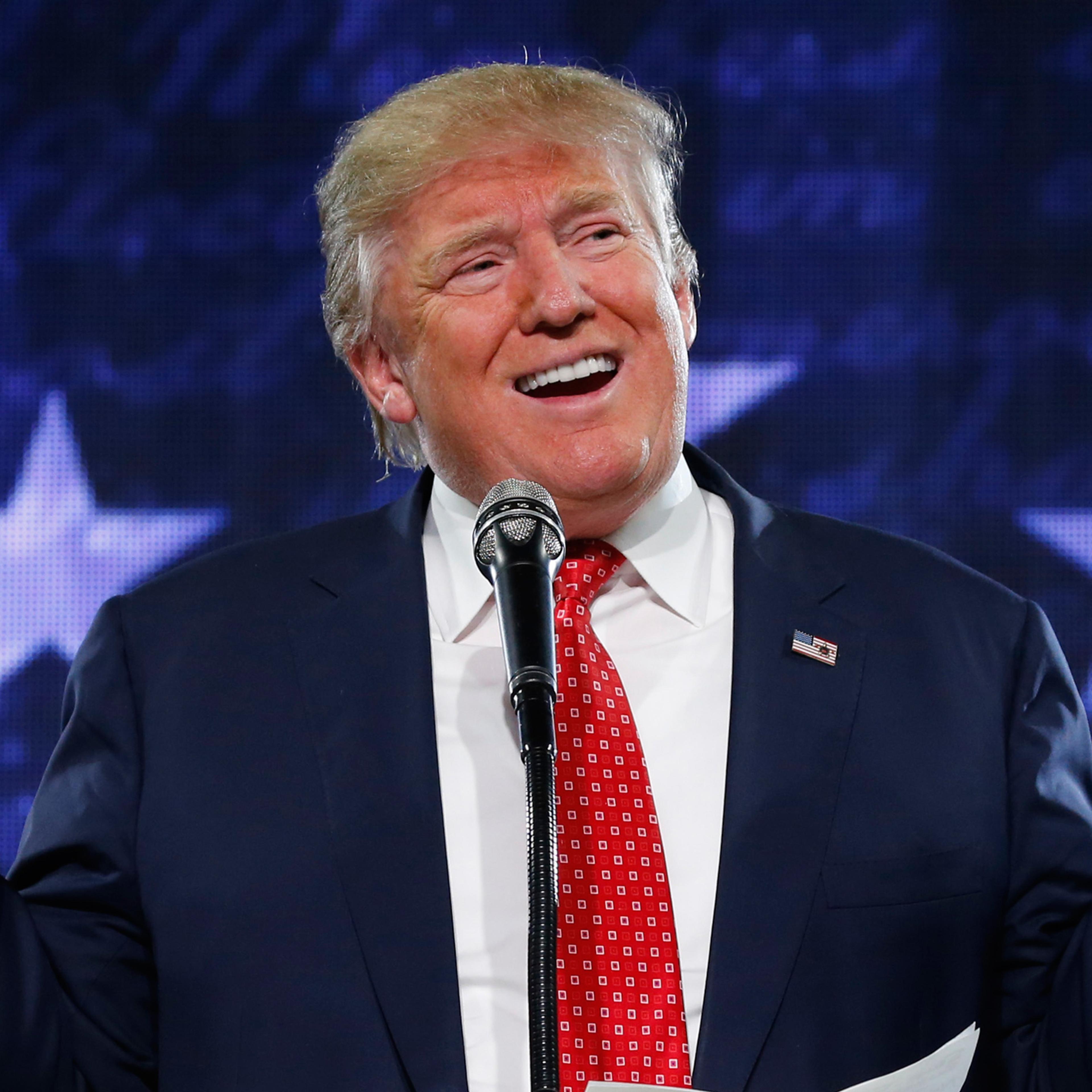 Republican Presidential candidate Donald Trump gestures during a speech at Liberty University in Lynchburg, Va., Monday, Jan. 18, 2016. (AP Photo/Steve Helber)