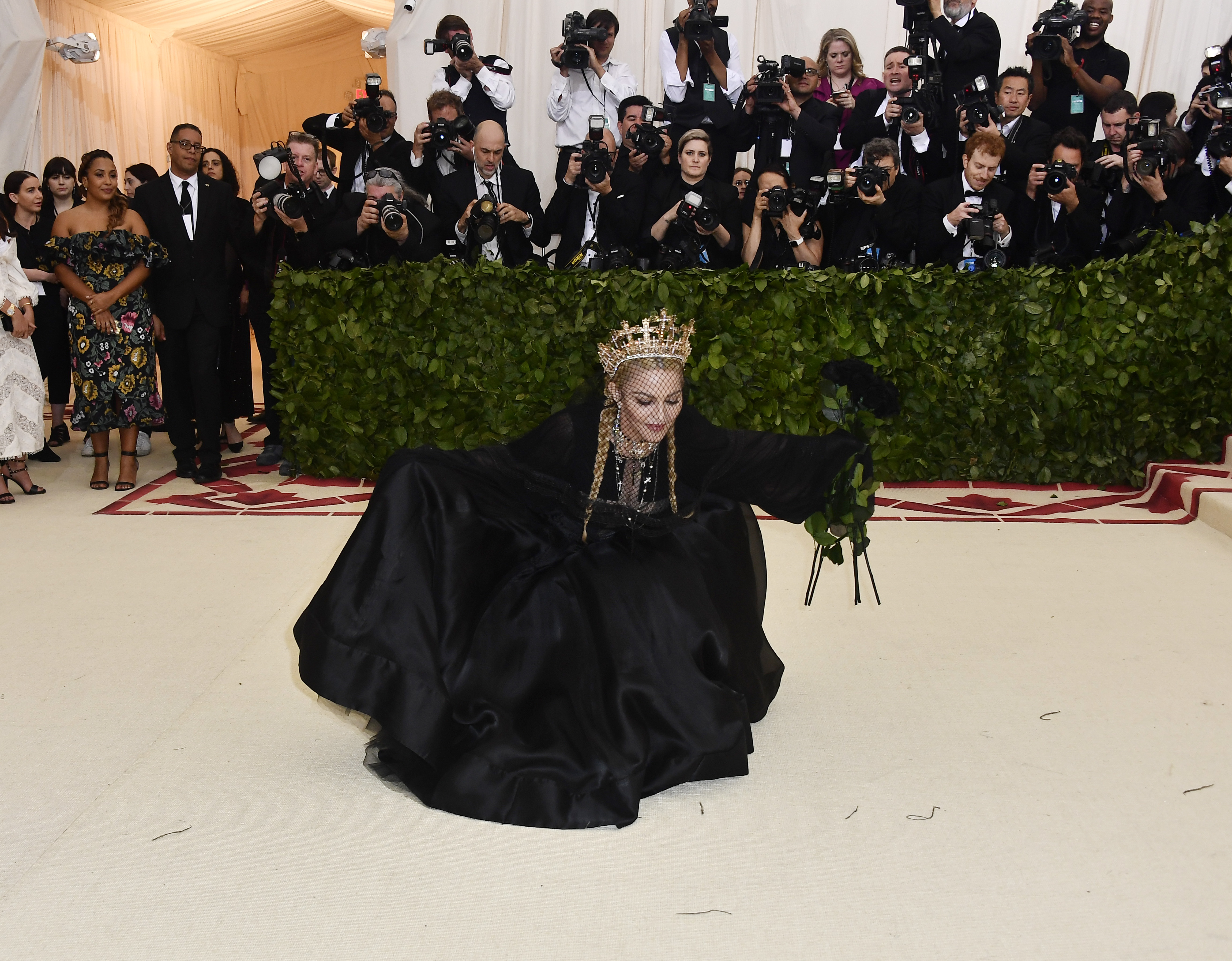 madonna in black dress Just Showed Up to the 2018 Met Gala a JPG gold formal dress Shipping:Rush Order 2-3 weeks Ridar Silk Dress for Gothic