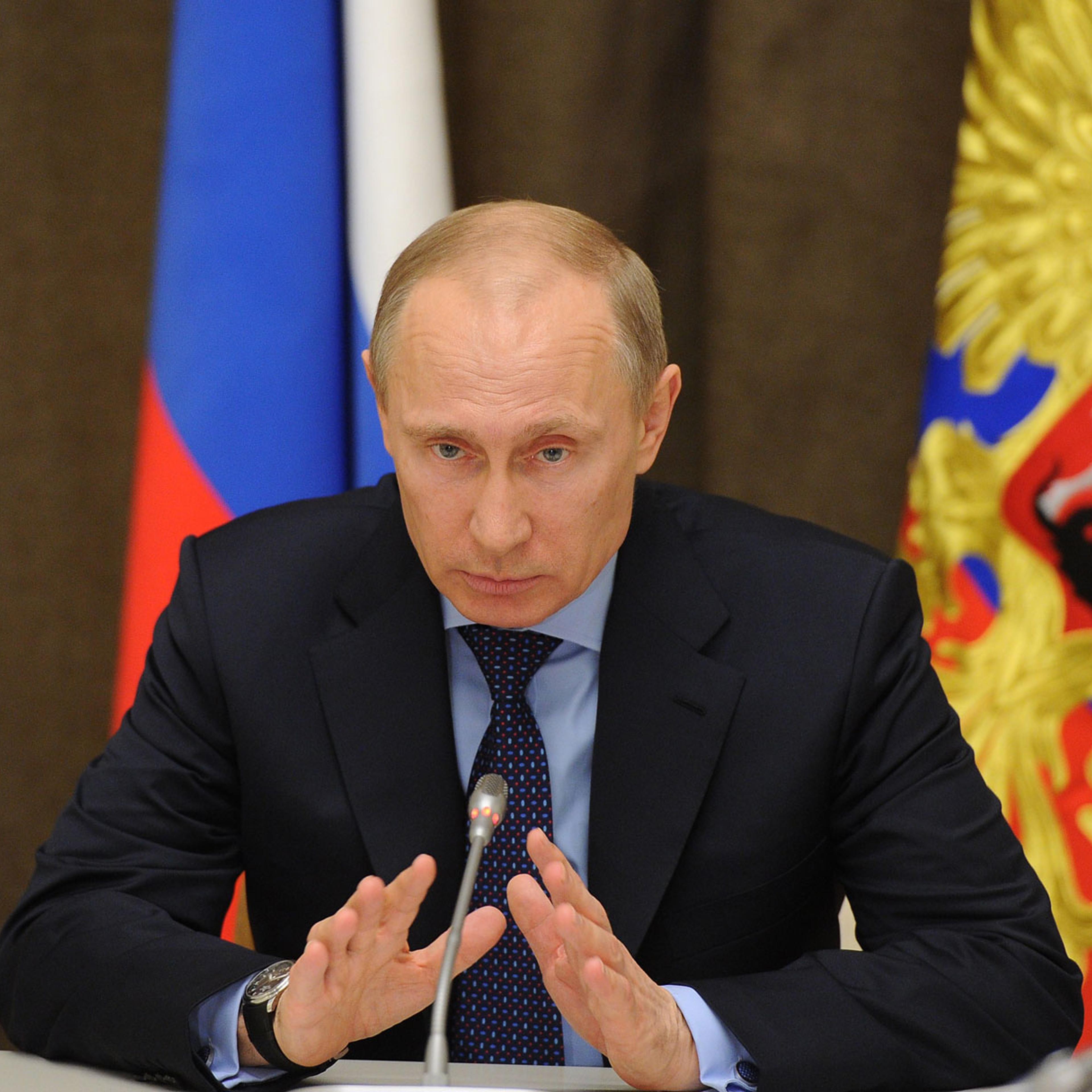 Russian President Vladimir Putin speaks during a meeting on economic issues at the Bocharov Ruchei residence in Sochi on March 12, 2014.