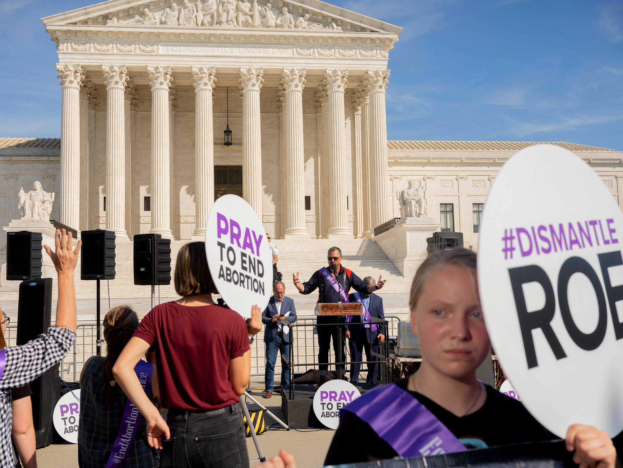 Protesters and counterprotesters meet outside of the Supreme Court at the Women's March and Rally for Abortion Justice in Washington, D.C., on Oct. 2.