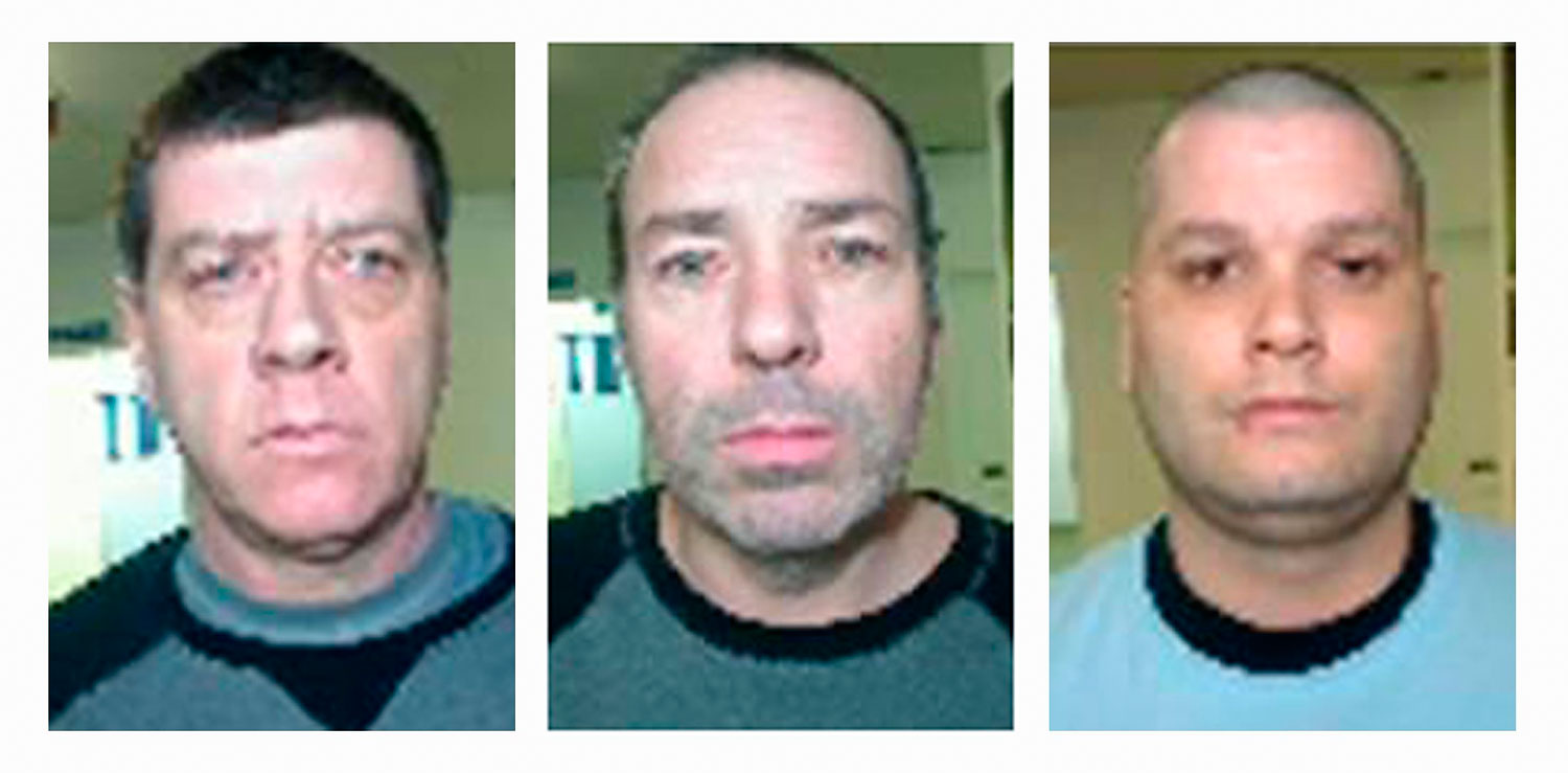 From left to right: Denis Lefebvre, 53, Serge Pomerleau, 49, and Yves Denis, 35, who escaped from Orsainville Detention Centre using a helicopter in suburban Quebec City, Quebec June 7, 2014, in this undated handout picture released by Surete de Quebec o