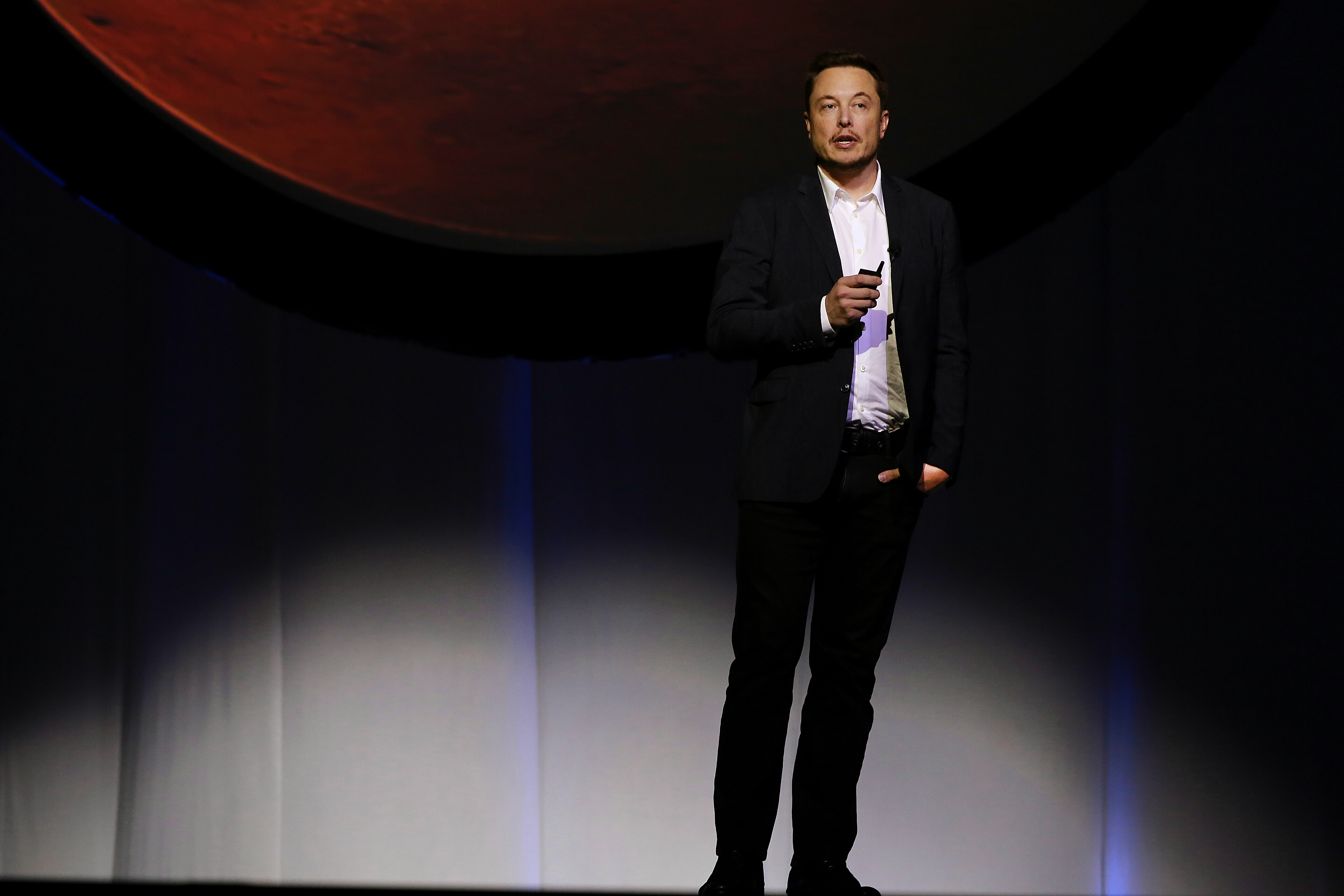 Elon Musk speaks during the 67th International Astronautical Congress in Guadalajara, Mexico, on Sept. 27, 2016.