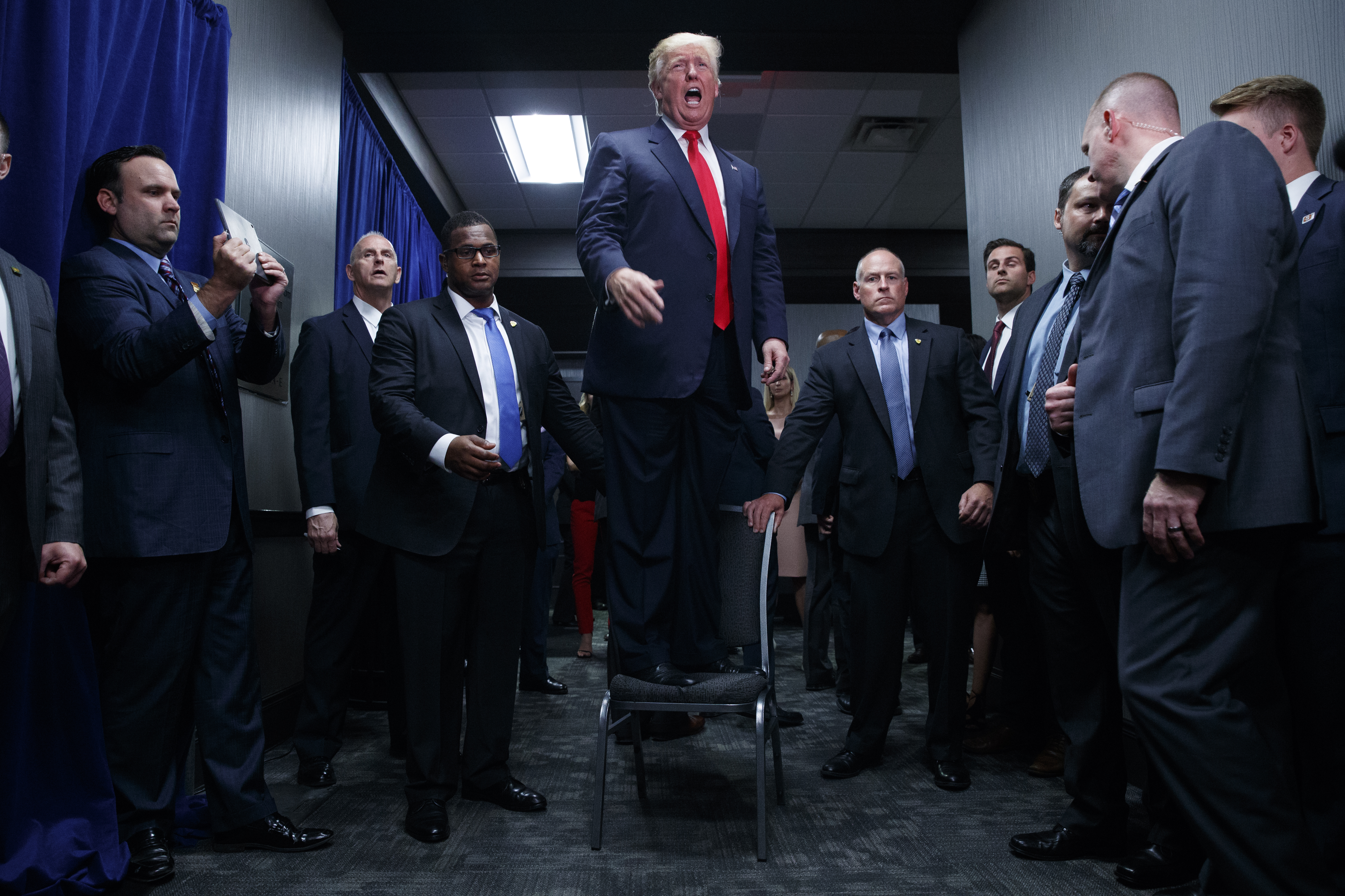 Republican presidential candidate Donald Trump speaks to an overflow crowd during a campaign rally, Tuesday, Sept. 6, 2016, in Greenville, N.C.
