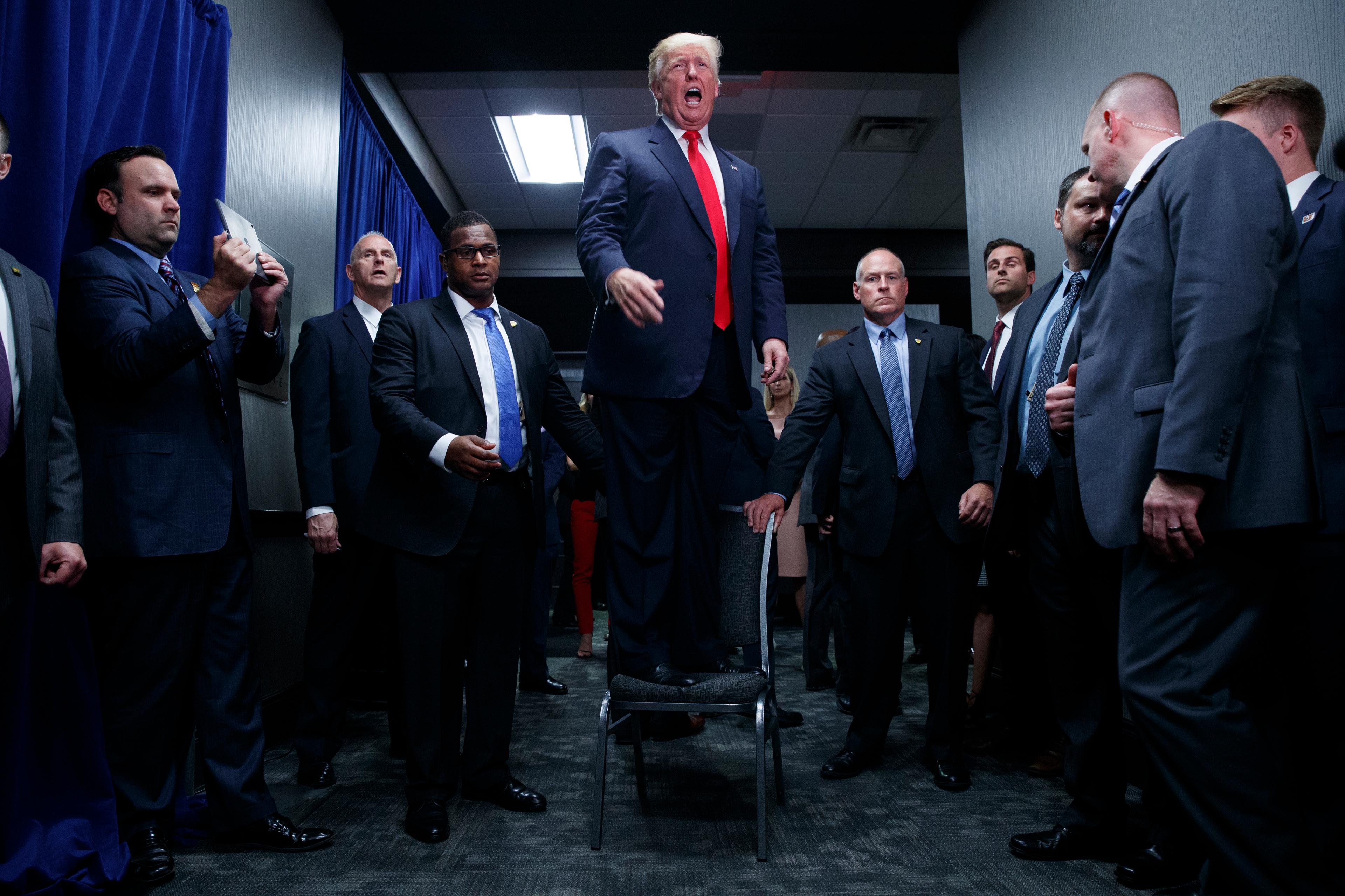 Republican presidential candidate Donald Trump speaks to an overflow crowd during a campaign rally, Tuesday, Sept. 6, 2016, in Greenville, N.C.