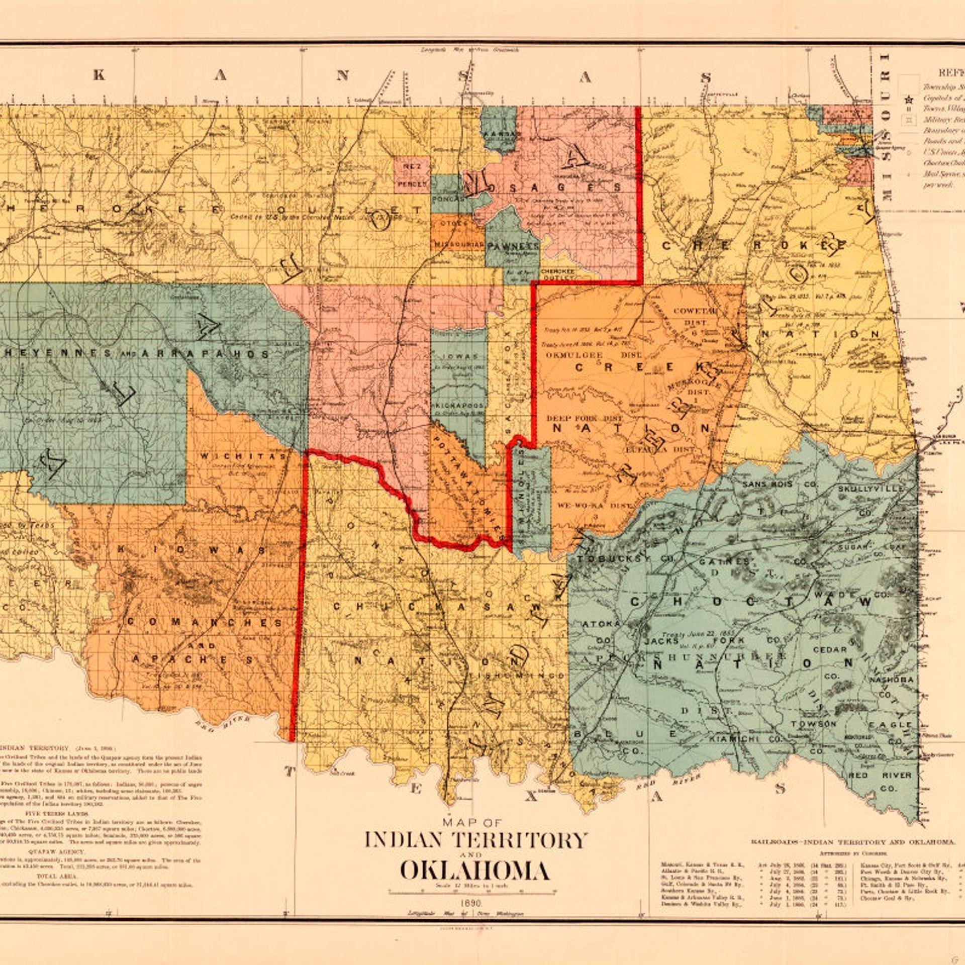 Map of Indian Territory and Oklahoma, U.S. Bureau of the Census, 1890