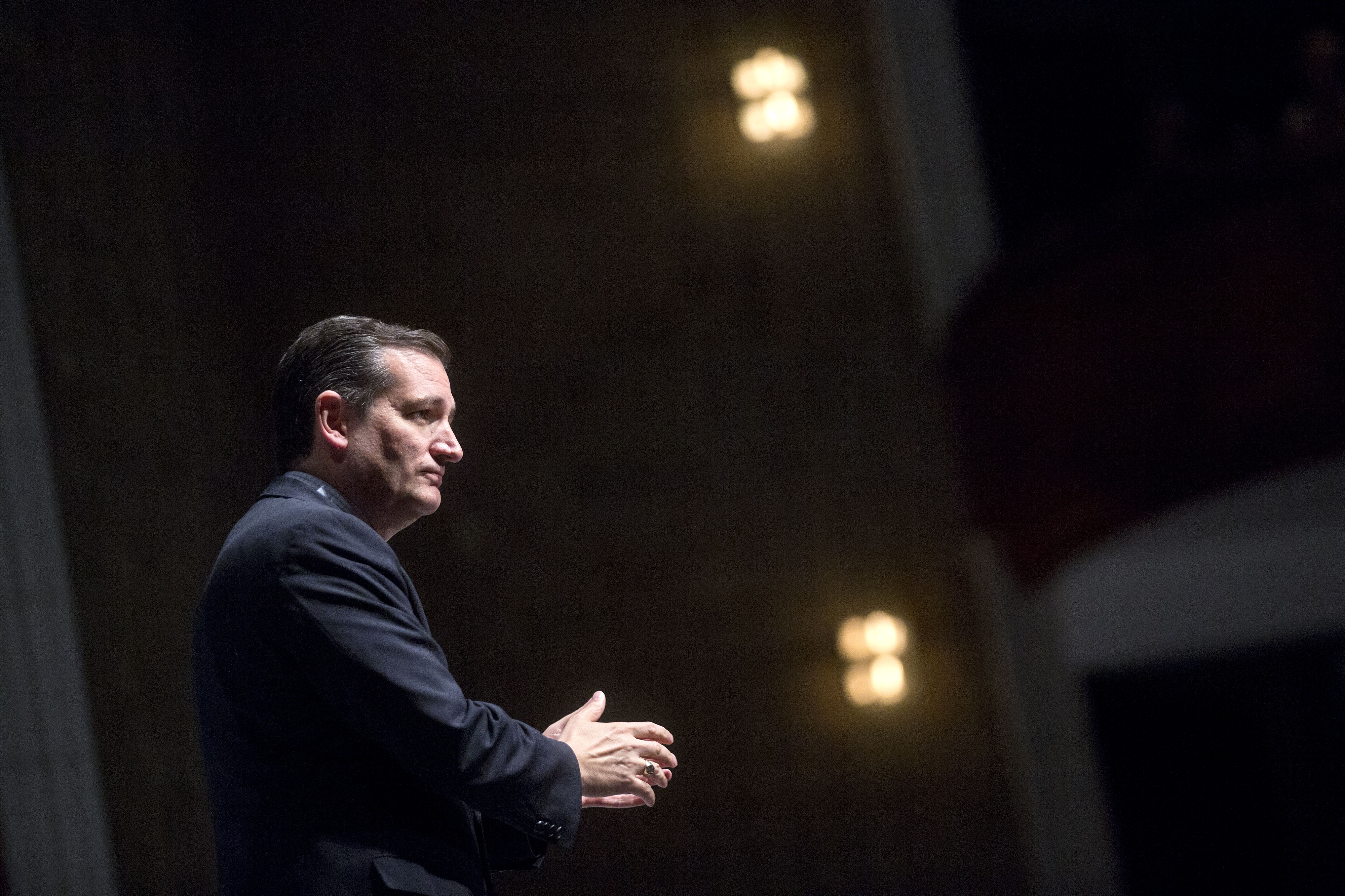 Senator Ted Cruz, a Republican from Texas and U.S. 2016 presidential candidate, pauses while speaking during the South Carolina Freedom Summit hosted by Citizens United and Congressman Jeff Duncan in Greenville, South Carolina, U.S., on May 9, 2015.