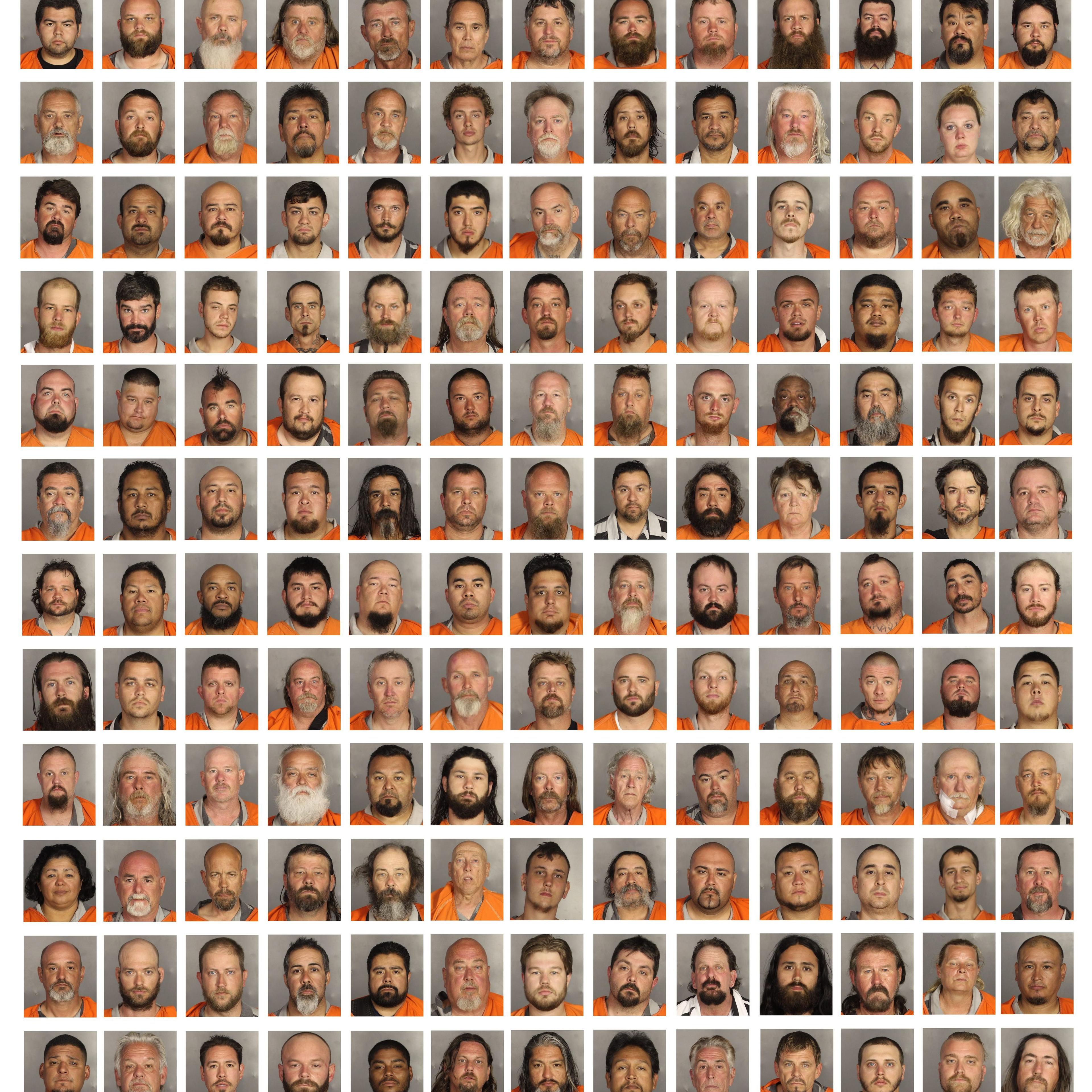 A composite image of the men and women arrested and charged with crimes stemming from a large shootout and fight between biker gangs outside the Twin Peaks bar and restaurant at the Central Texas Marketplace in Waco, Texas on May 17, 2015.