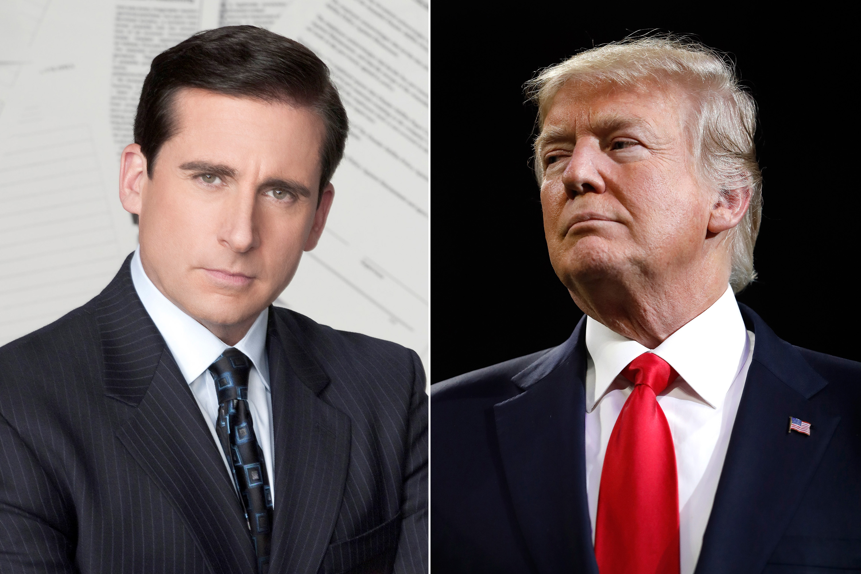 Steve Carell as Michael Scott from The Office; President Donald Trump