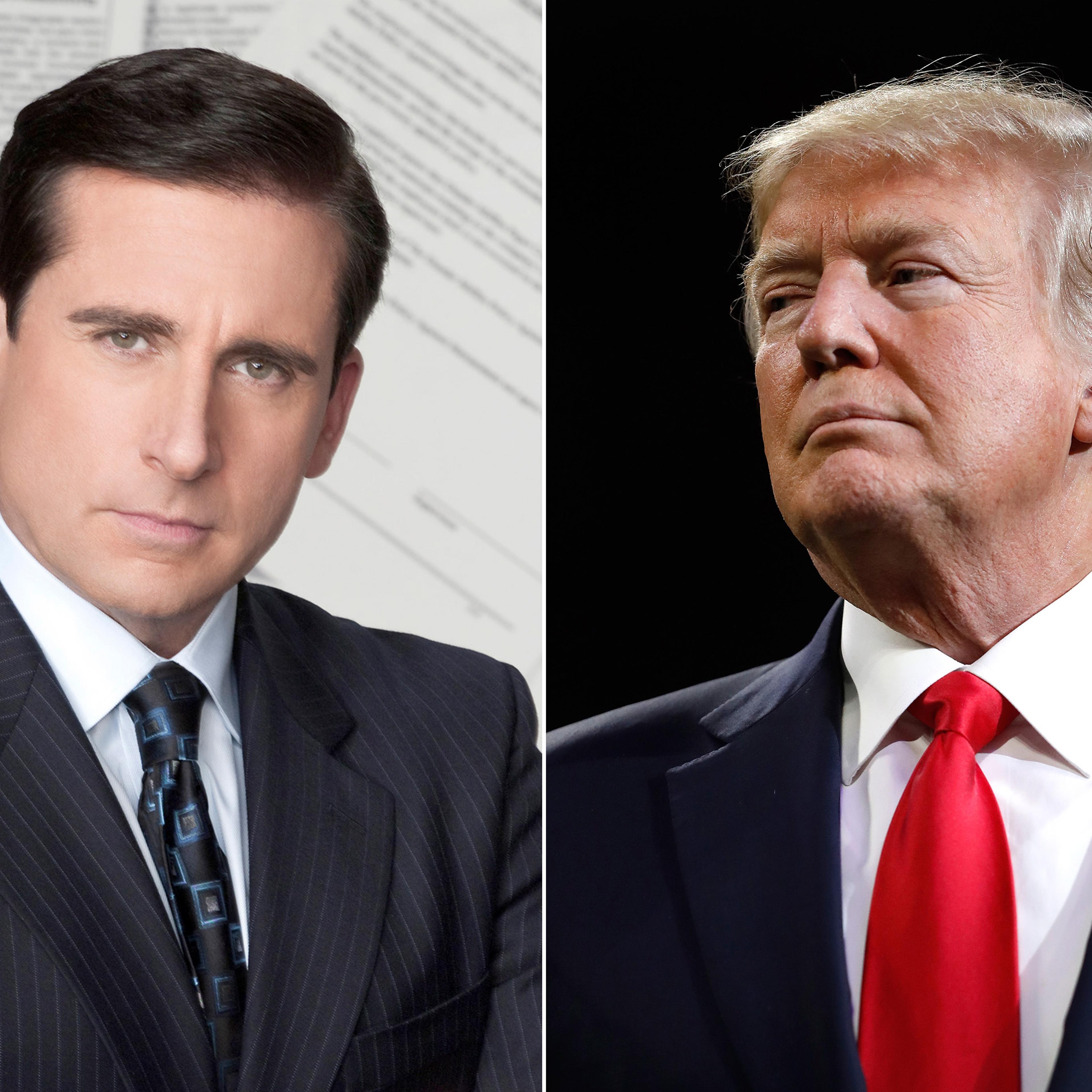 Steve Carell as Michael Scott from The Office; President Donald Trump