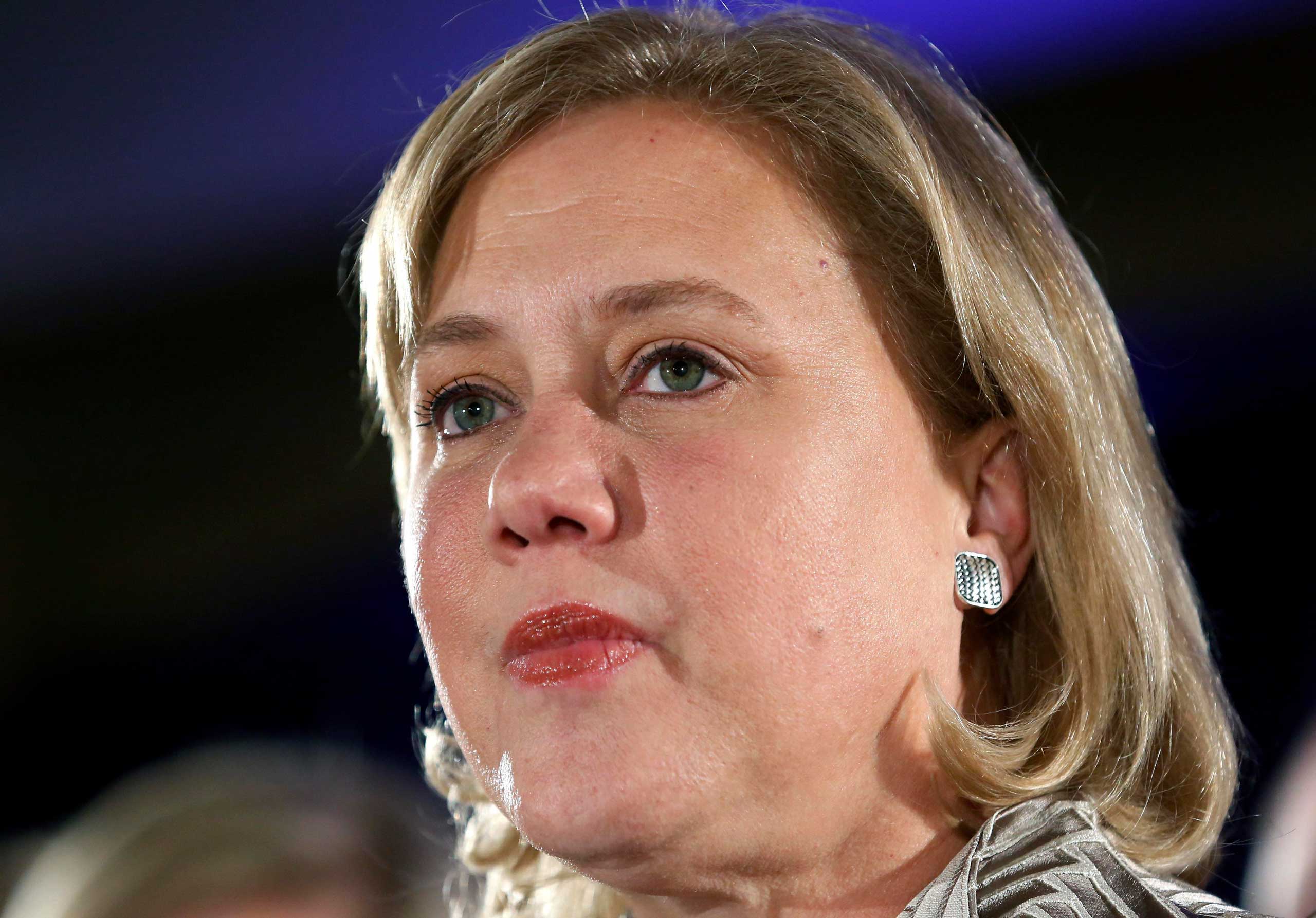 Democratic Senator Landrieu reacts while delivering a concession speech after the results of the U.S. Senate race in Louisiana during a runoff in New Orleans