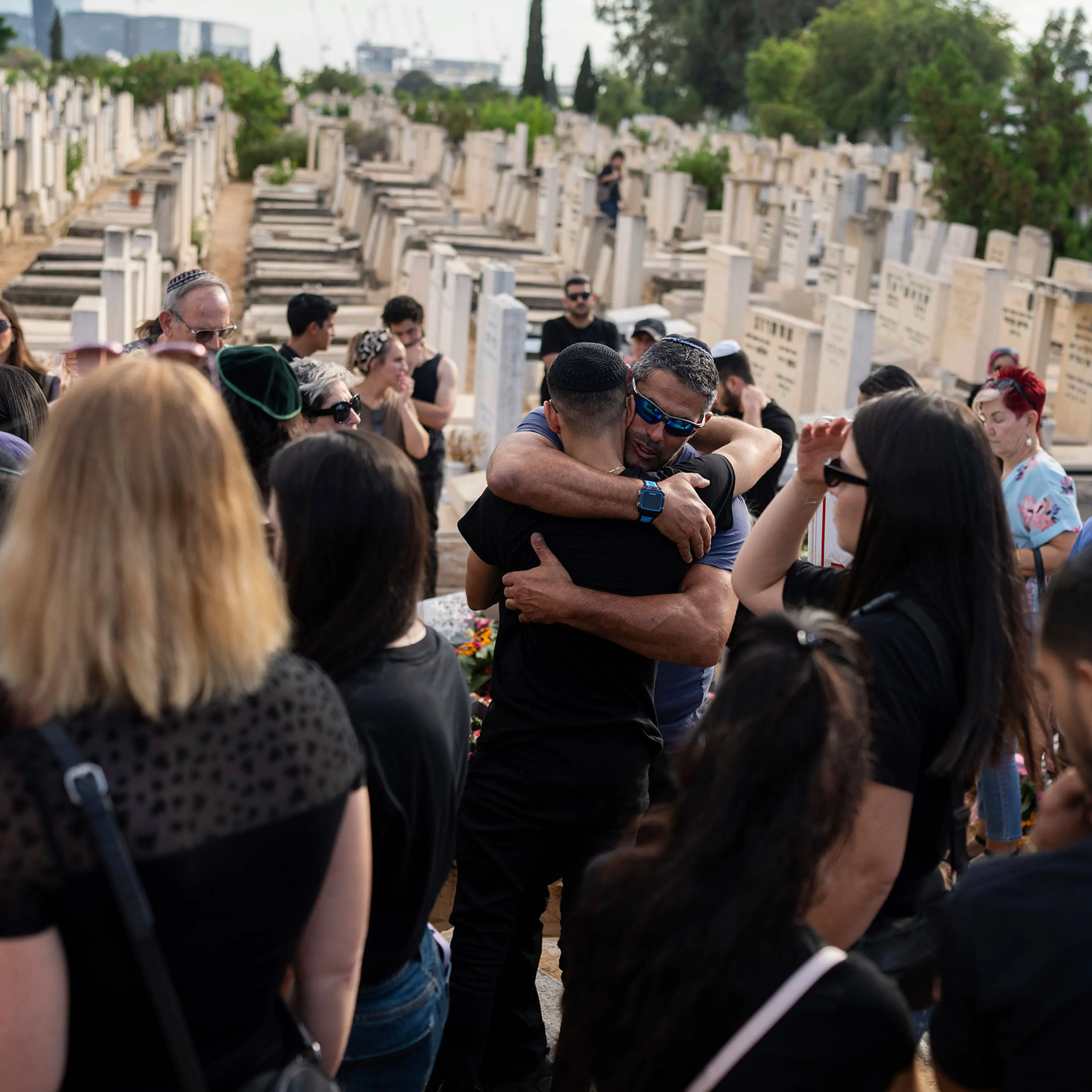 Mourners attend the funeral of Celine Ben David -Nagar in Holon, central Israel, on Oct. 17, 2023.