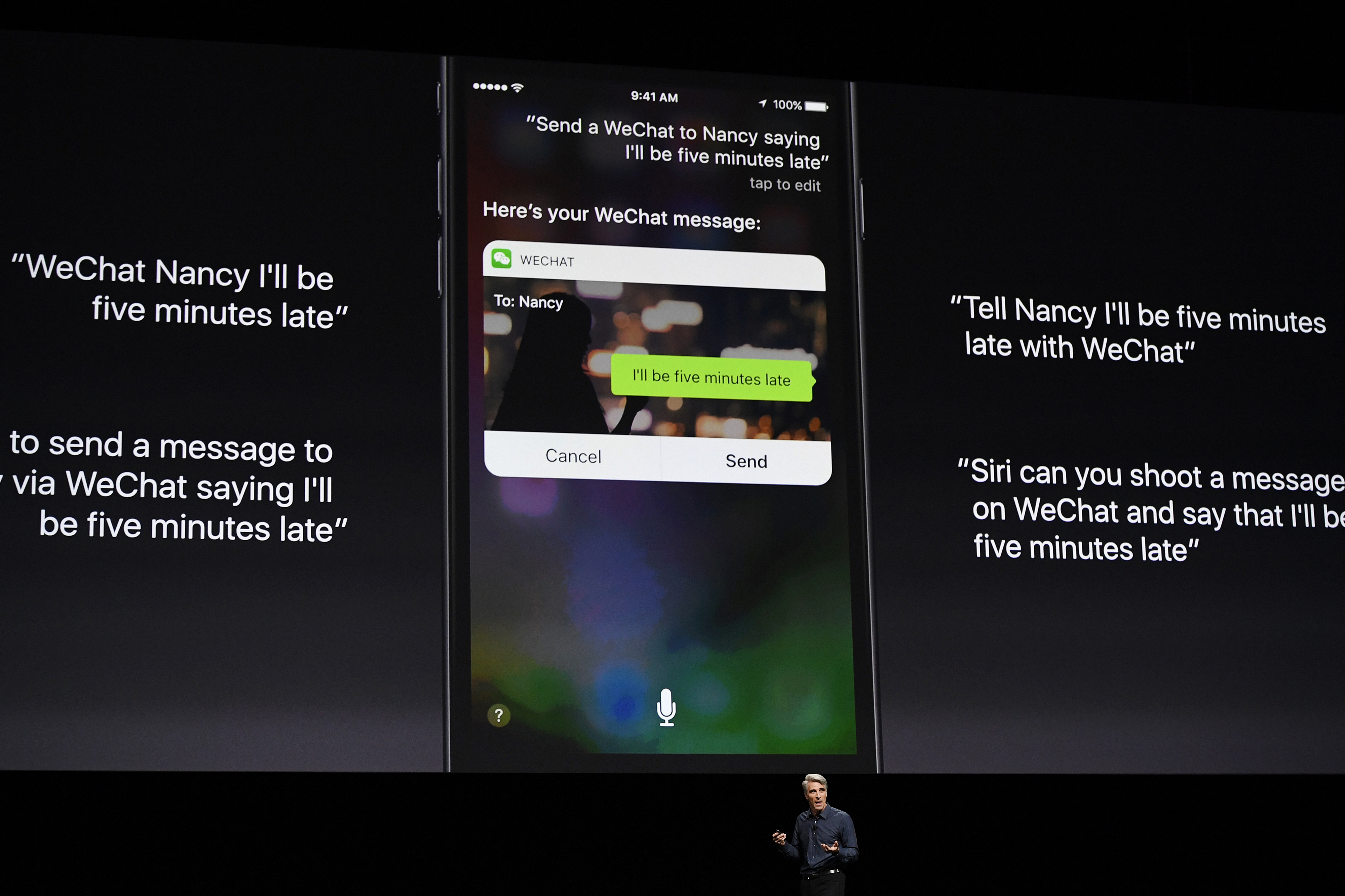 Craig Federighi, senior vice president of Software Engineering at Apple Inc., speaks during the Apple World Wide Developers Conference (WWDC) in San Francisco, on June 13, 2016.