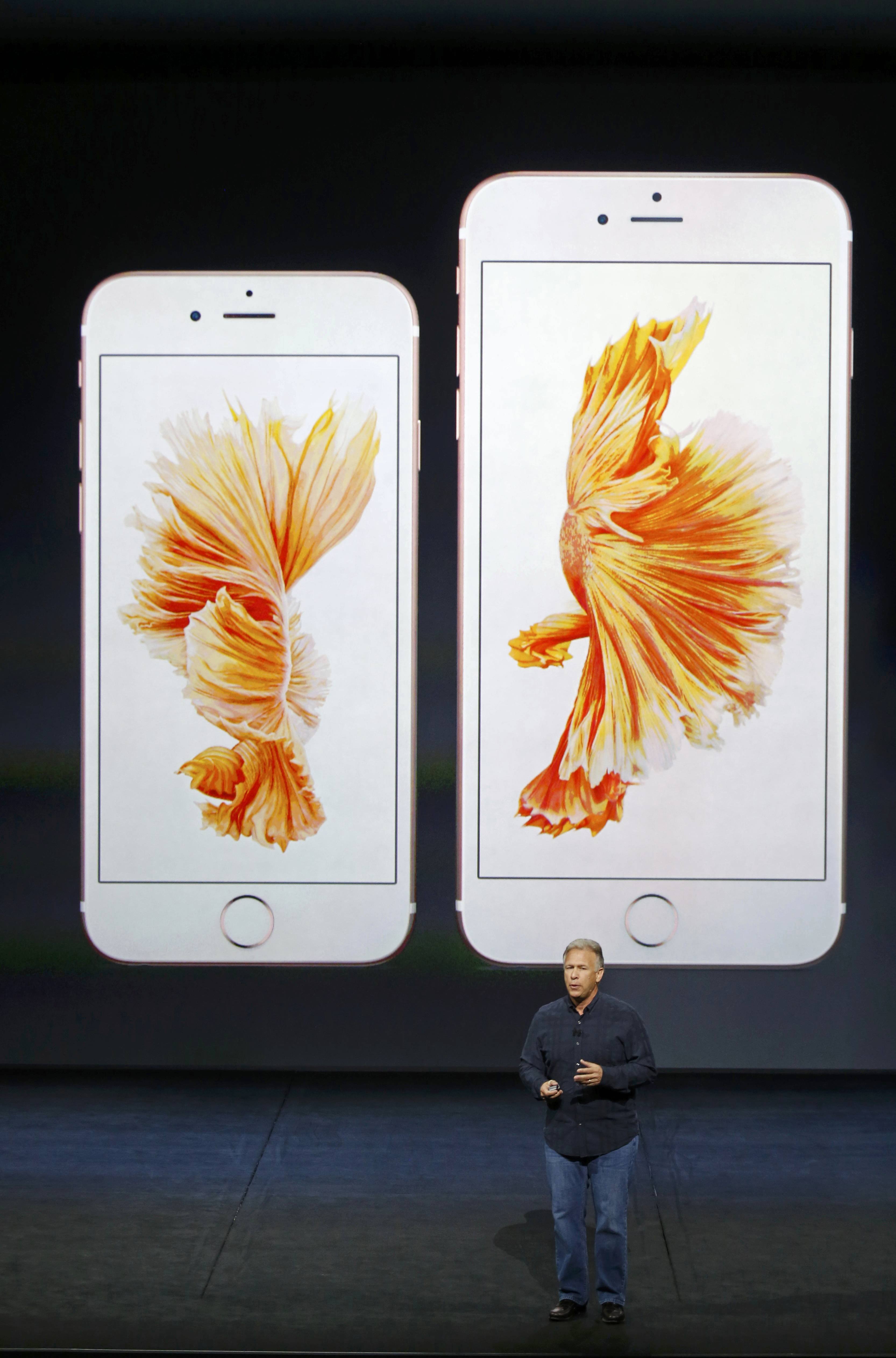 Phil Schiller speaks about the new iPhone 6s and iPhone 6s Plus during an Apple media event in San Francisco, California