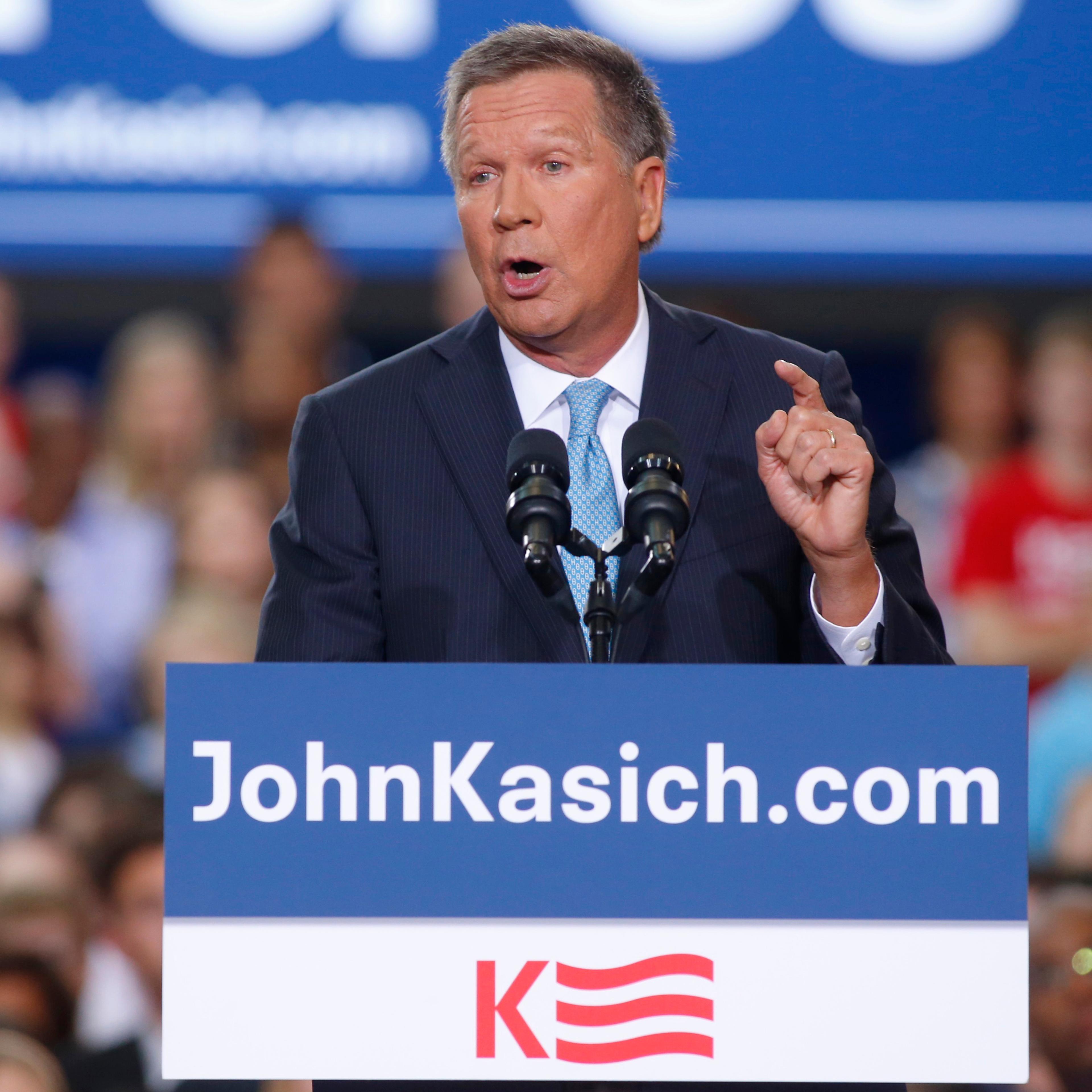 Republican U.S. presidential candidate and Ohio Governor John Kasich formally announces his campaign for the 2016 Republican presidential nomination during a kickoff rally in Columbus