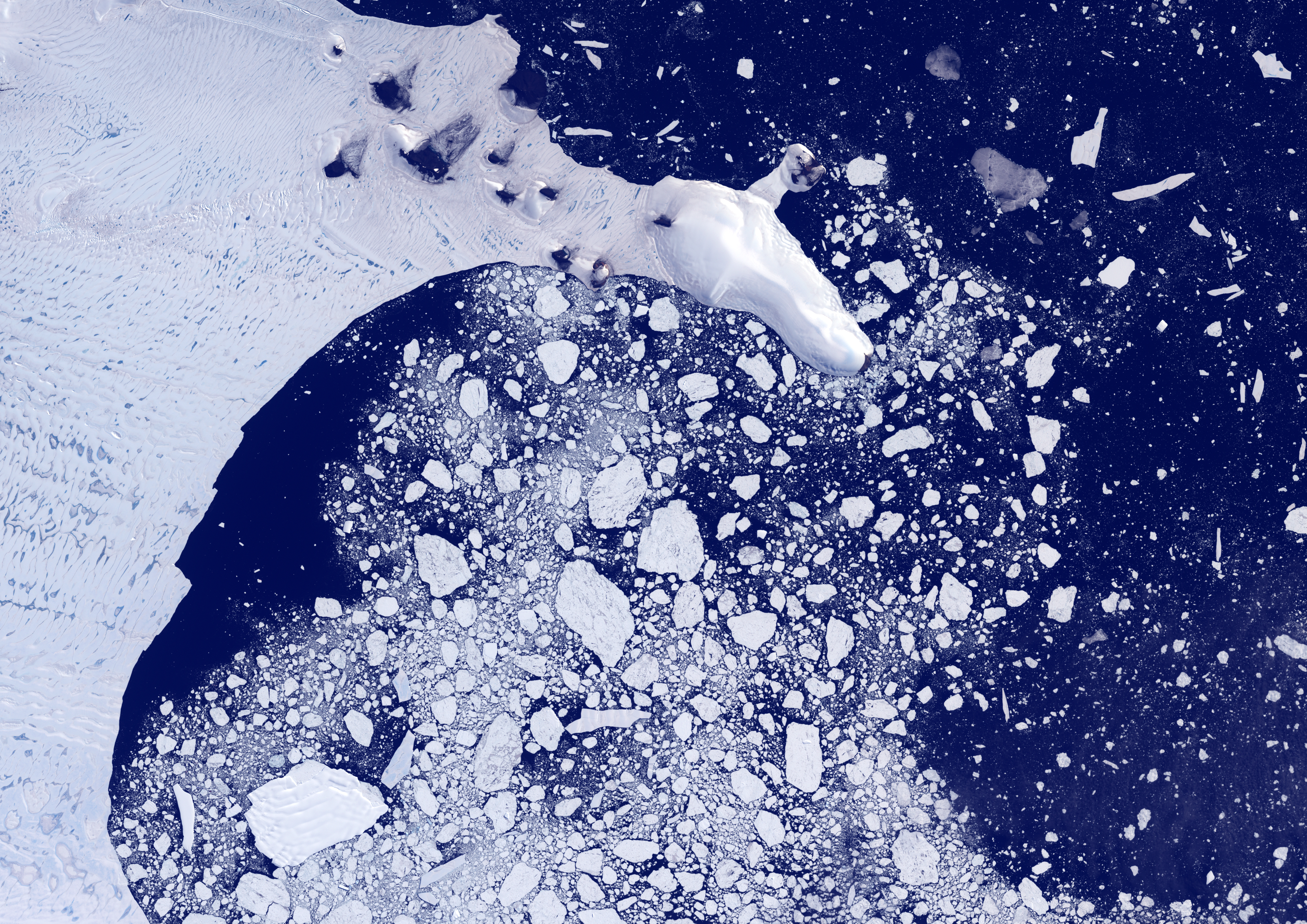Weddel Sea, Antarctica, true color satellite image. Pack ice melting in spring time in the Weddel Sea, East of the Antarctica peninsula. Image taken on 21 February 2000.
