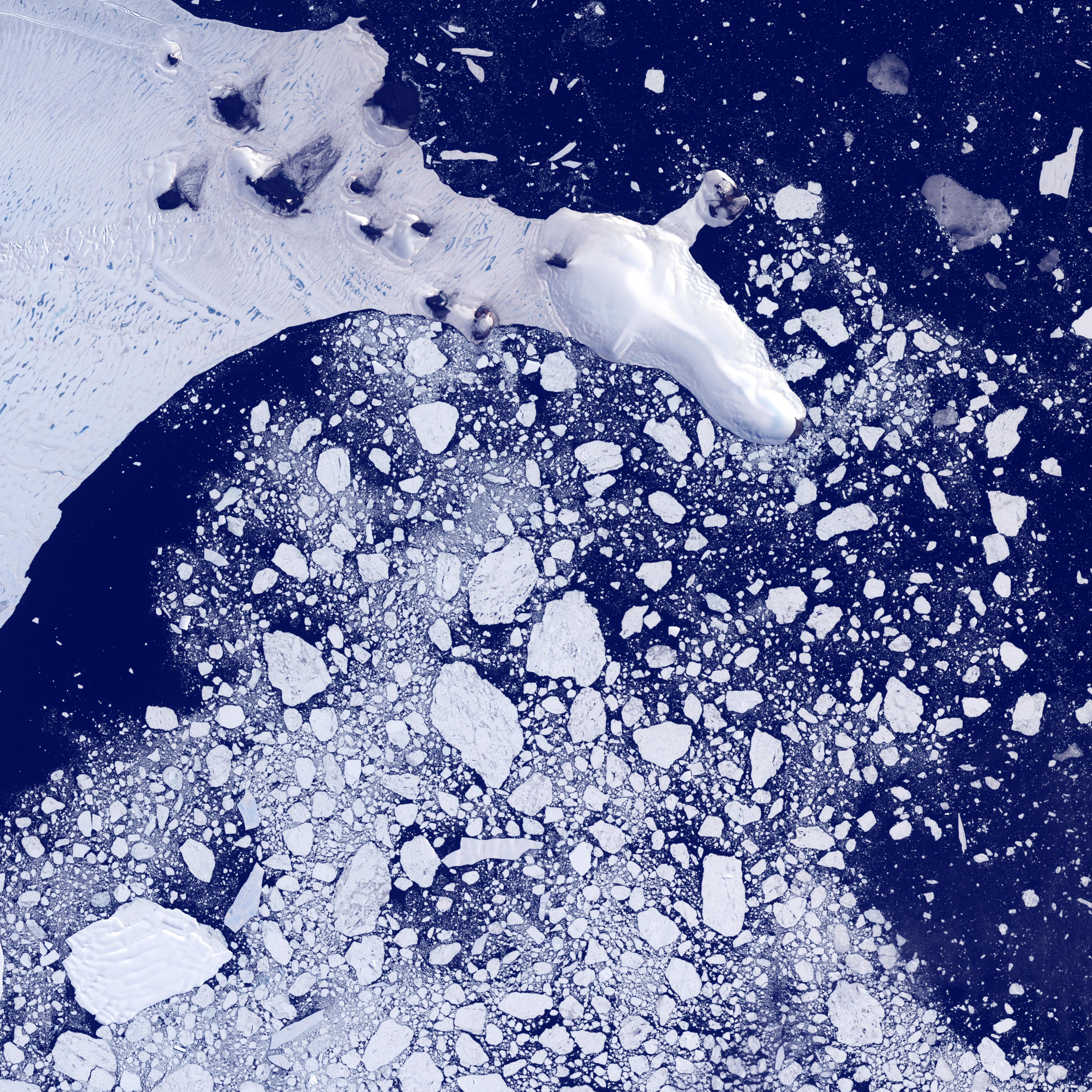Weddel Sea, Antarctica, true color satellite image. Pack ice melting in spring time in the Weddel Sea, East of the Antarctica peninsula. Image taken on 21 February 2000.