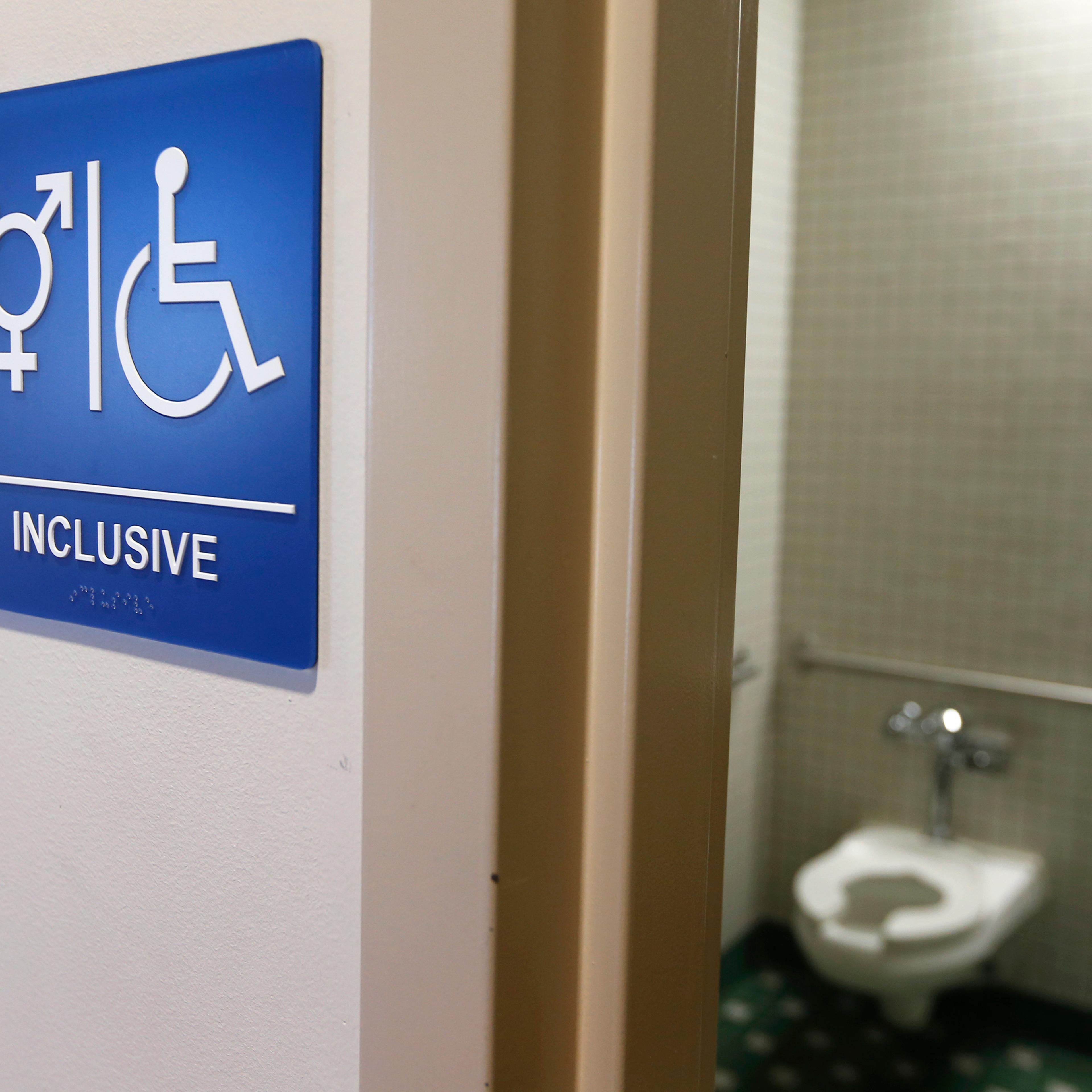 A gender-neutral bathroom is seen at the University of California, Irvine in Irvine, Calif., Sept. 30, 2014.
