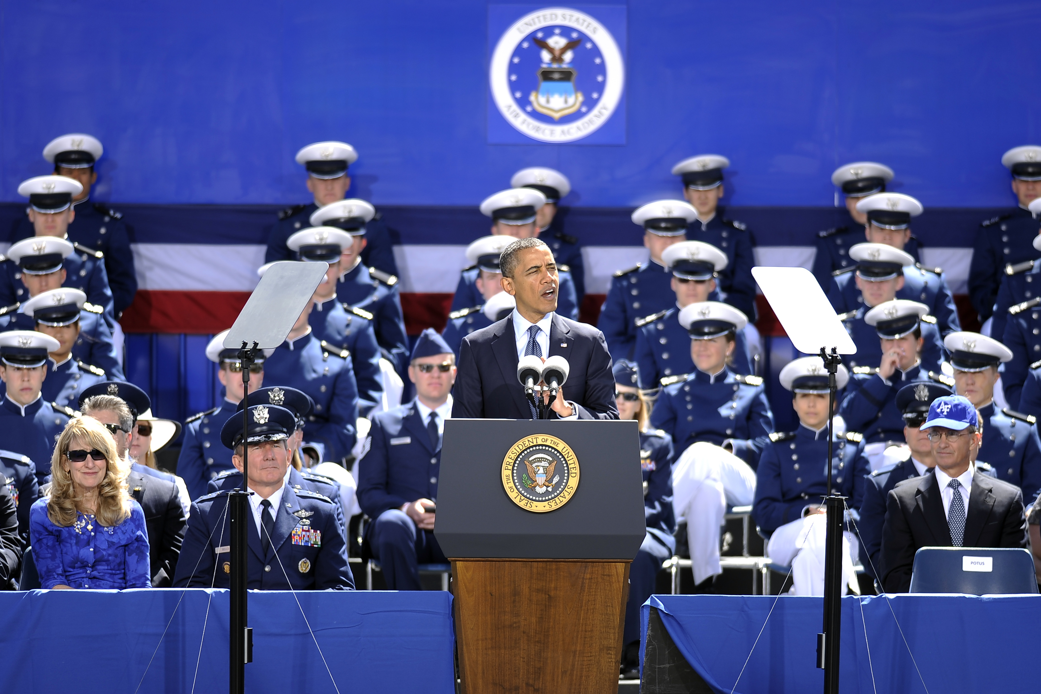 President Barack Obama speaks during the commencement ceremony at the United States Air Force Academy in Colorado Springs on Wednesday, May 23, 2012. Hyoung Chang, The Denver Post