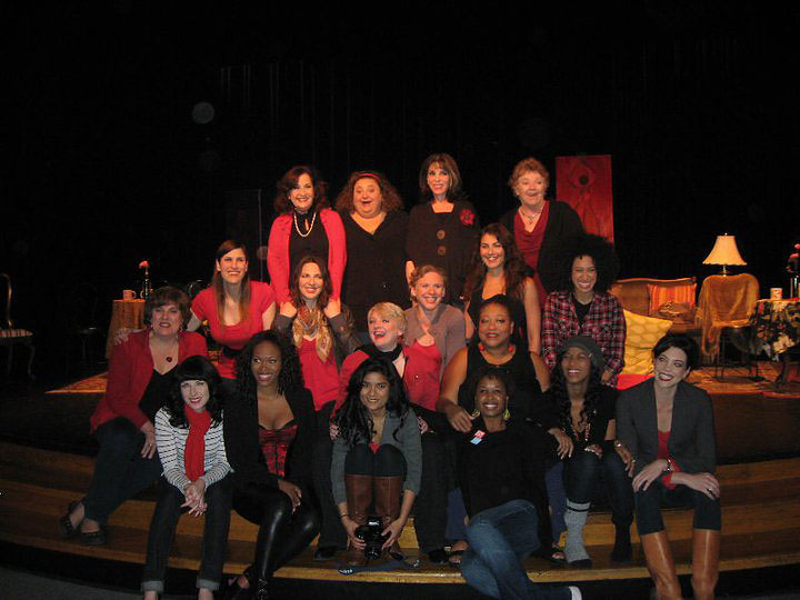 Julie Goldstein, second from the left in the second row, is seen amongst the 2011 V-Day LA cast