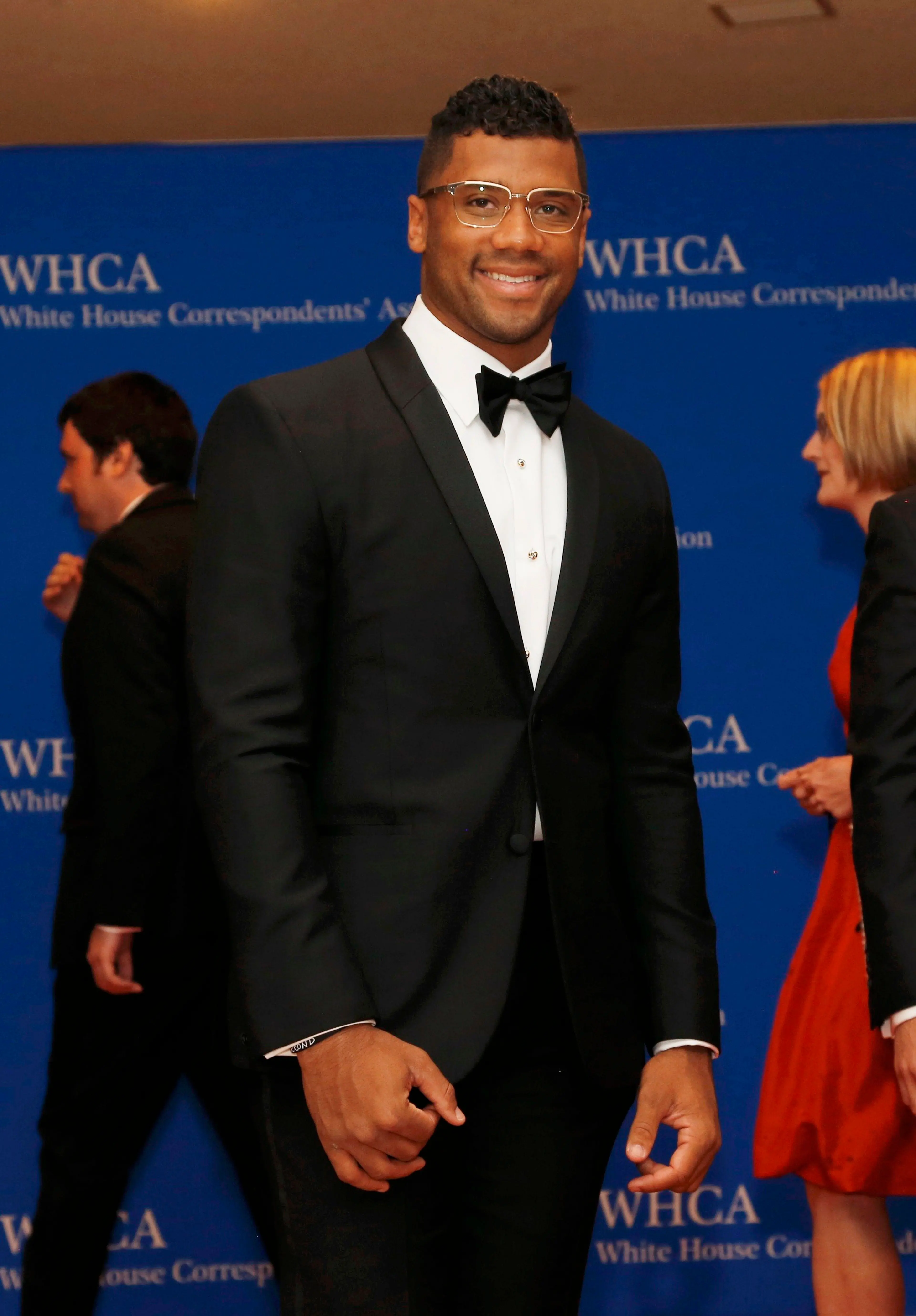 Seattle Seahawks quarterback Russell Wilson arrives for the annual White House Correspondents' Association dinner in Washington