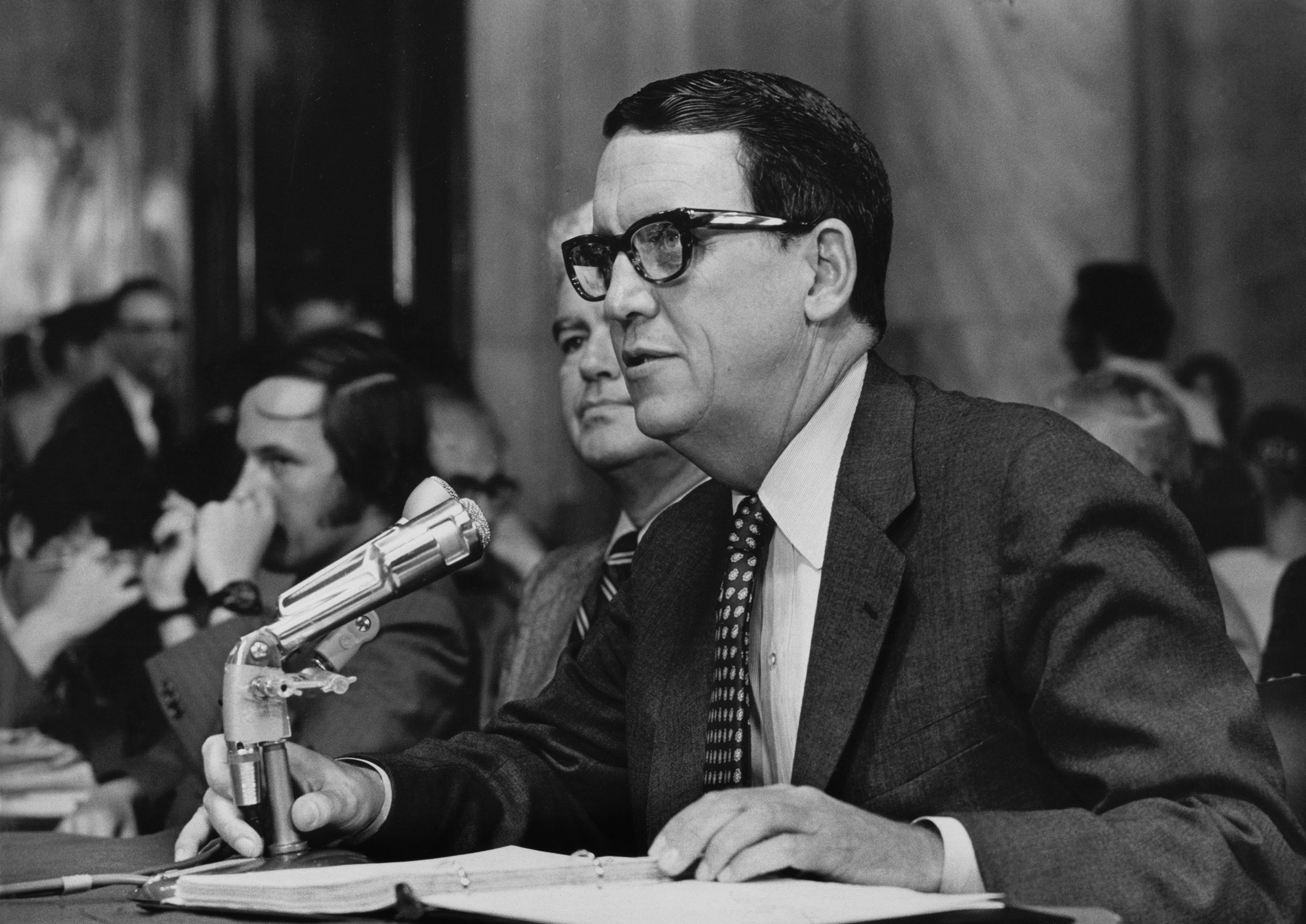 Herbert Kalmbach, President Richard Nixon's personal lawyer, testifies during the Senate Watergate hearings, in Washington in July of 1973.