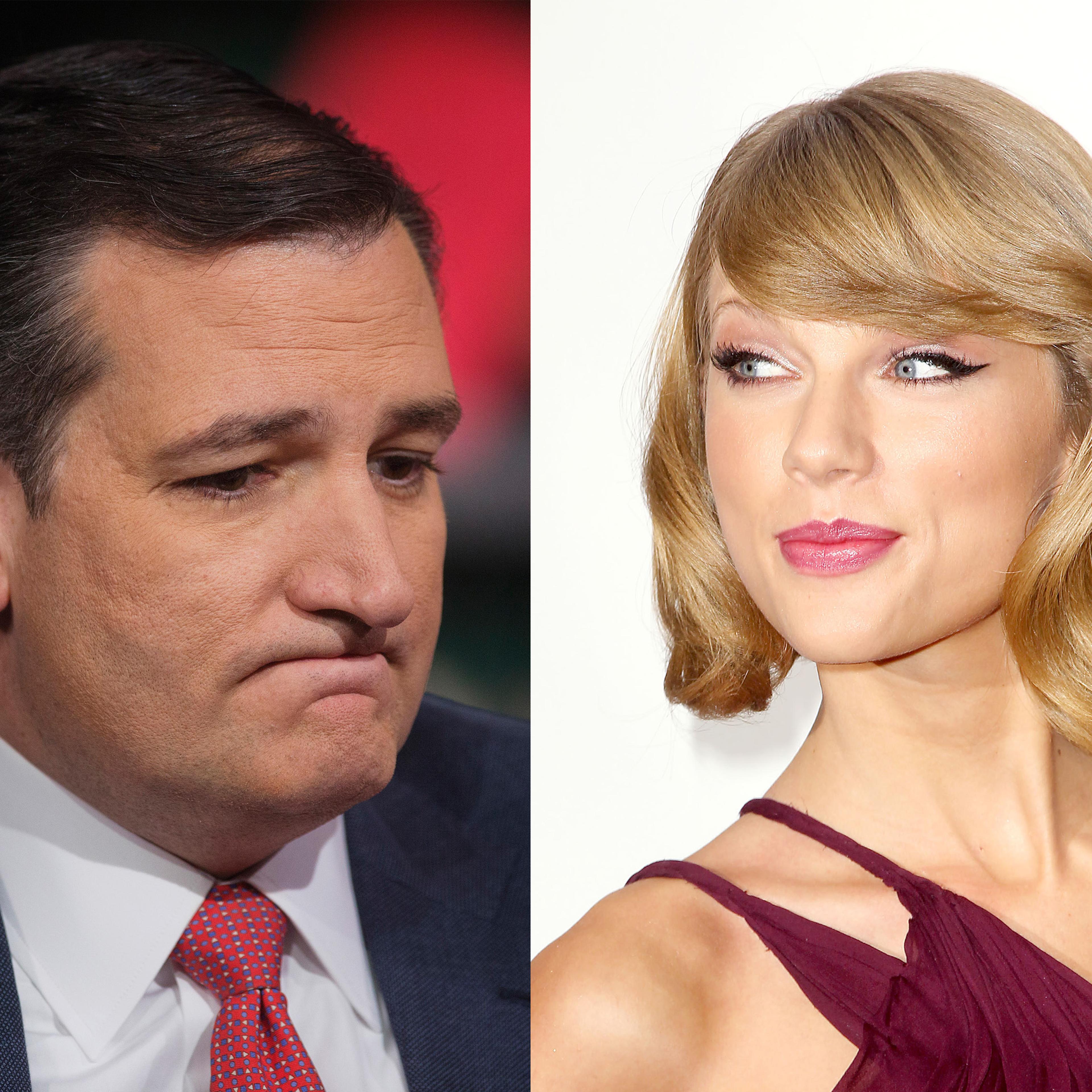 Left: Ted Cruz; right: Taylor Swift