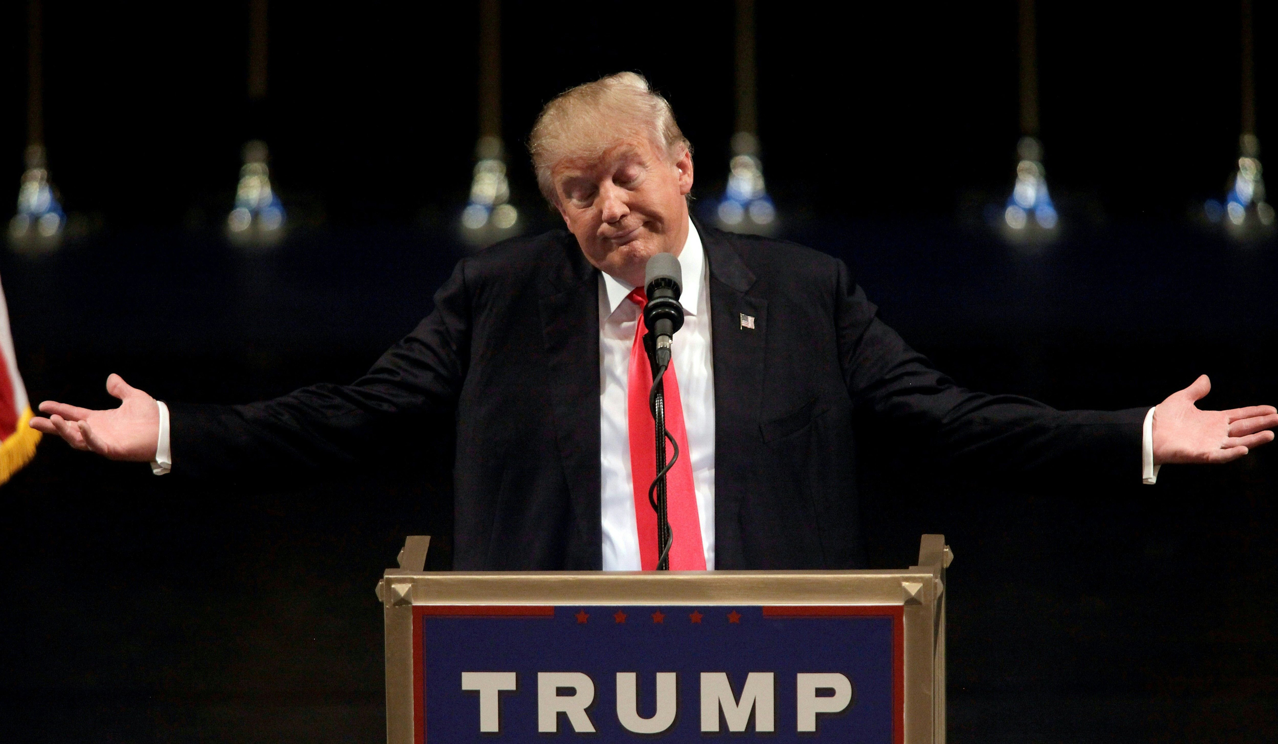 Republican presidential candidate Donald Trump speaks during a rally at the Treasure Island Hotel in Las Vegas on June 18, 2016.