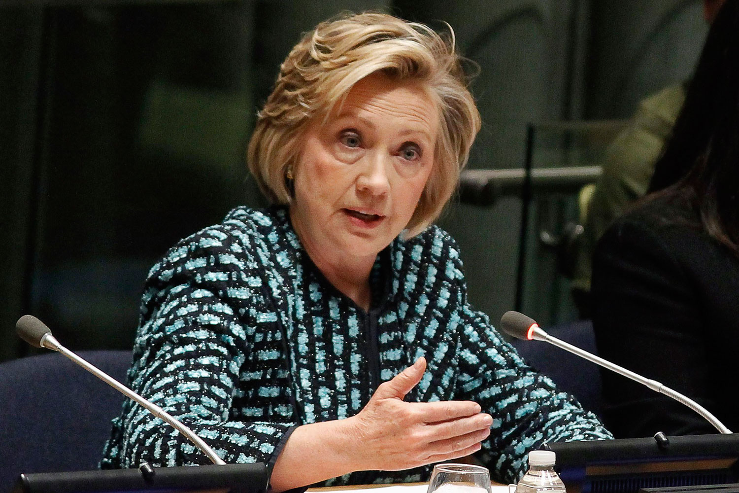 Former U.S. Secretary of State Clinton speaks during an International Women's Day event in New York