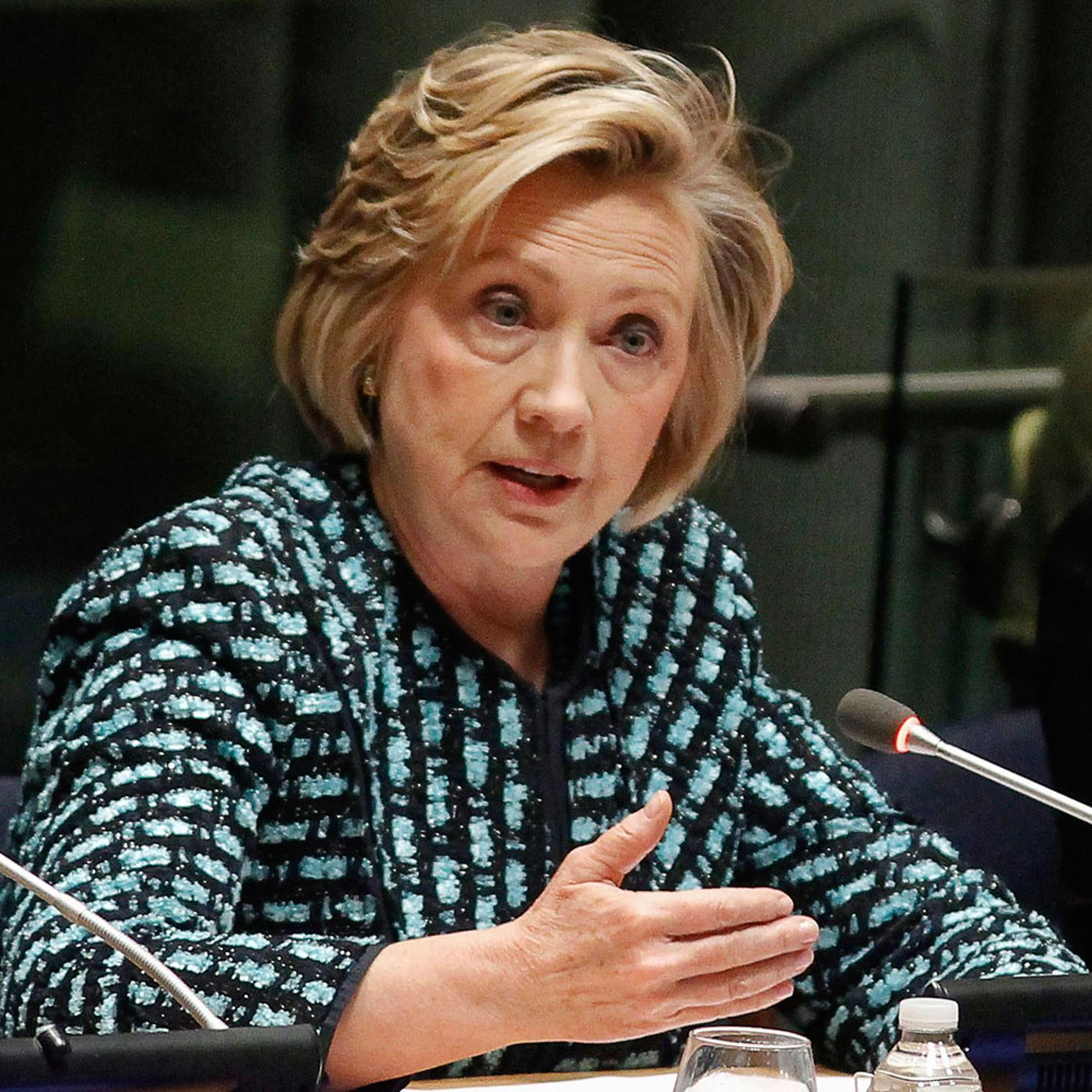 Former U.S. Secretary of State Clinton speaks during an International Women's Day event in New York