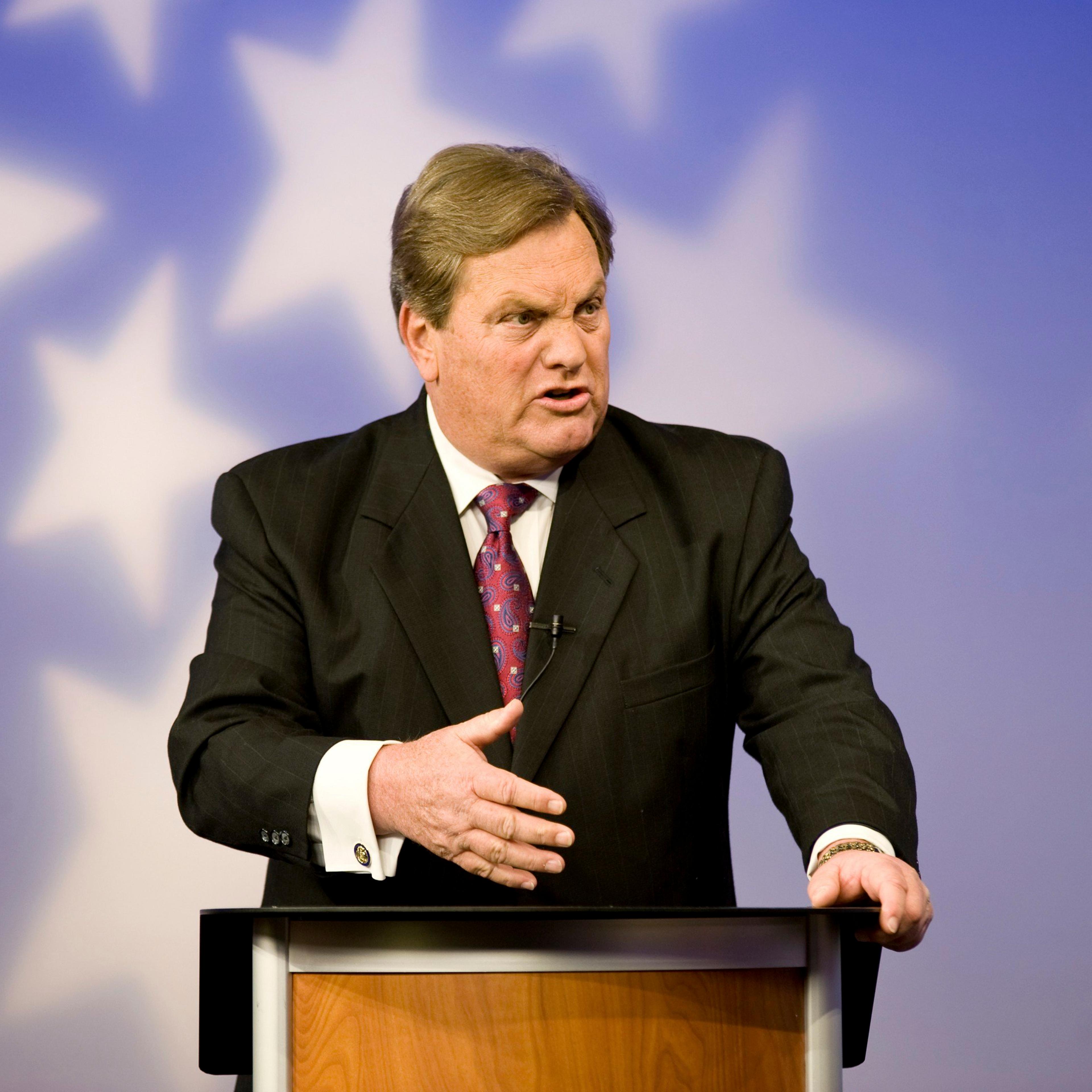 Incumbent Congressman Mike Simpson speaks at a televised debate for the upcoming Republican primary election at the studios of Idaho Public Television in Boise, Idaho May 11, 2014.