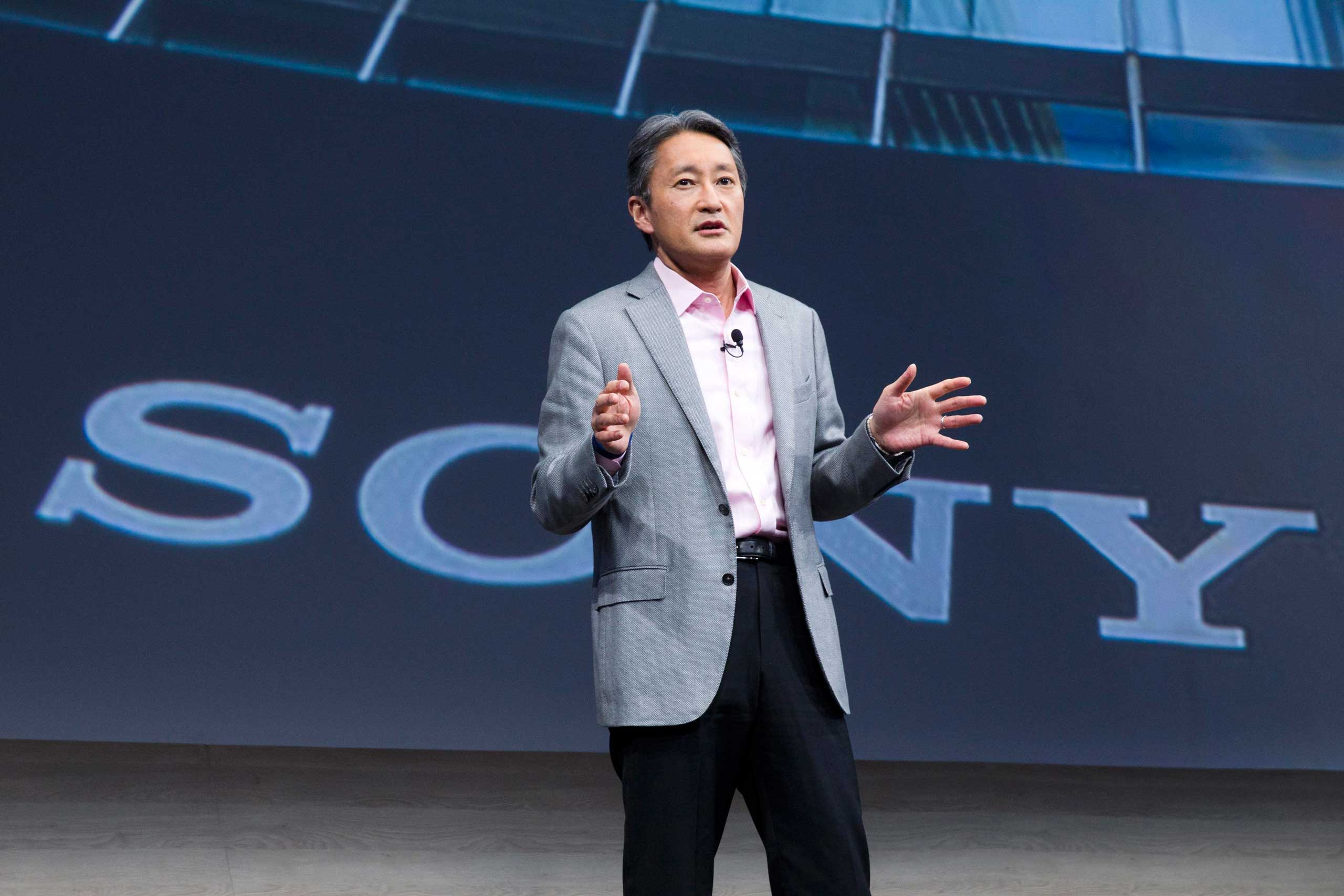 President and CEO of Sony Corporation Hirai speaks at a Sony news conference during the 2015 International Consumer Electronics Show in Las Vegas