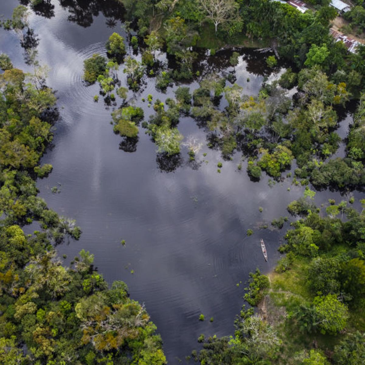 An aerial view of Amazon River at the Amazon rainforest, in Leticia, Colombia on April 1, 2023.