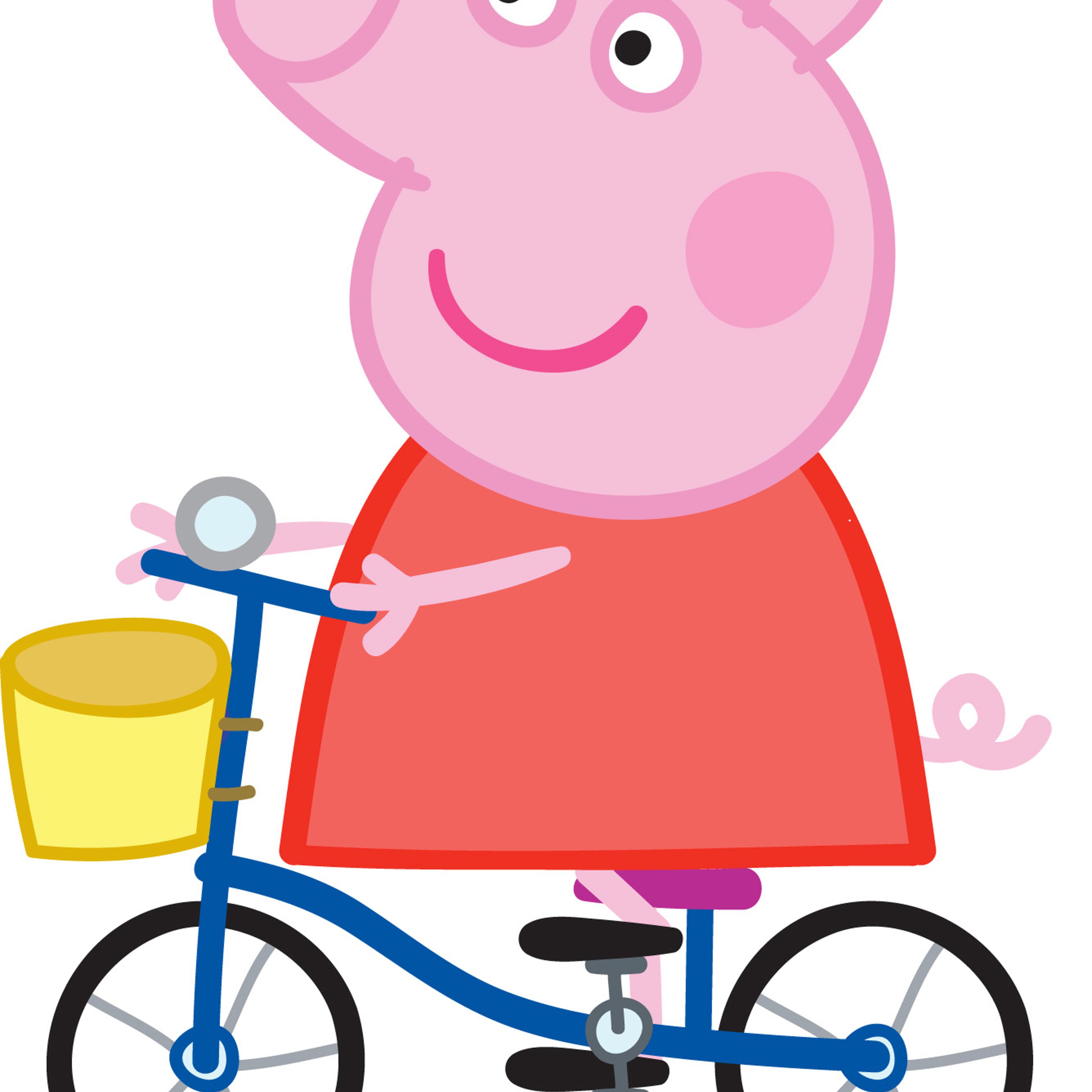 Peppa Pig rides her bicyle in a scene from one of the "Tickle U" series of cartoons.