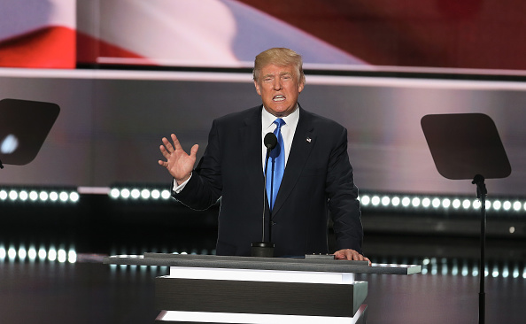 Republican presidential candidate Donald Trump speaks during the Republican National Convention at Quicken Loans Arena on July 18, 2016 in Cleveland, Ohio.