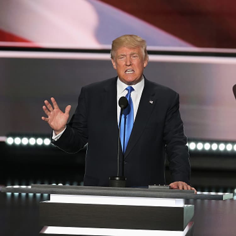 Republican presidential candidate Donald Trump speaks during the Republican National Convention at Quicken Loans Arena on July 18, 2016 in Cleveland, Ohio.