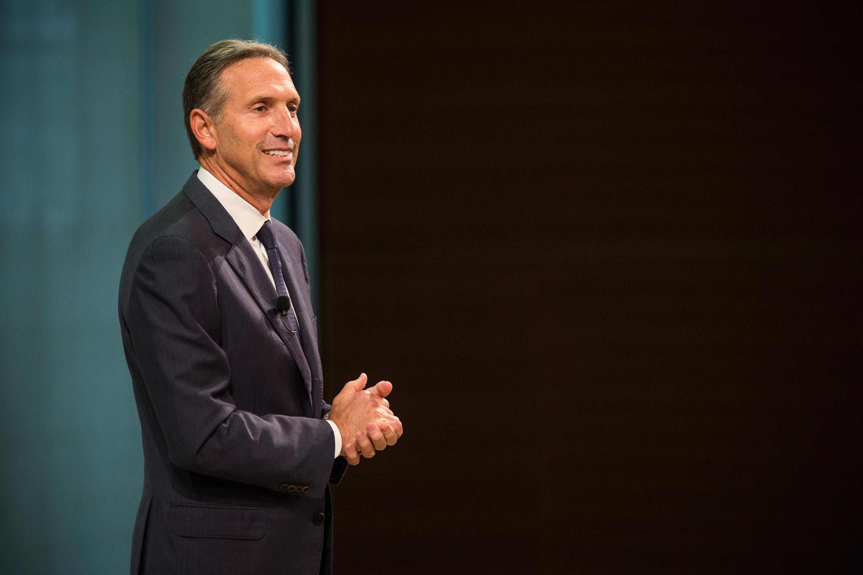 Howard Schultz, president and CEO of Starbucks, speaks at a press conference announcing that Starbucks will partner with Arizona State University to offer full tuition reimbursement for employees to complete a bachelor's degree, on June 16, 2014 in New Y