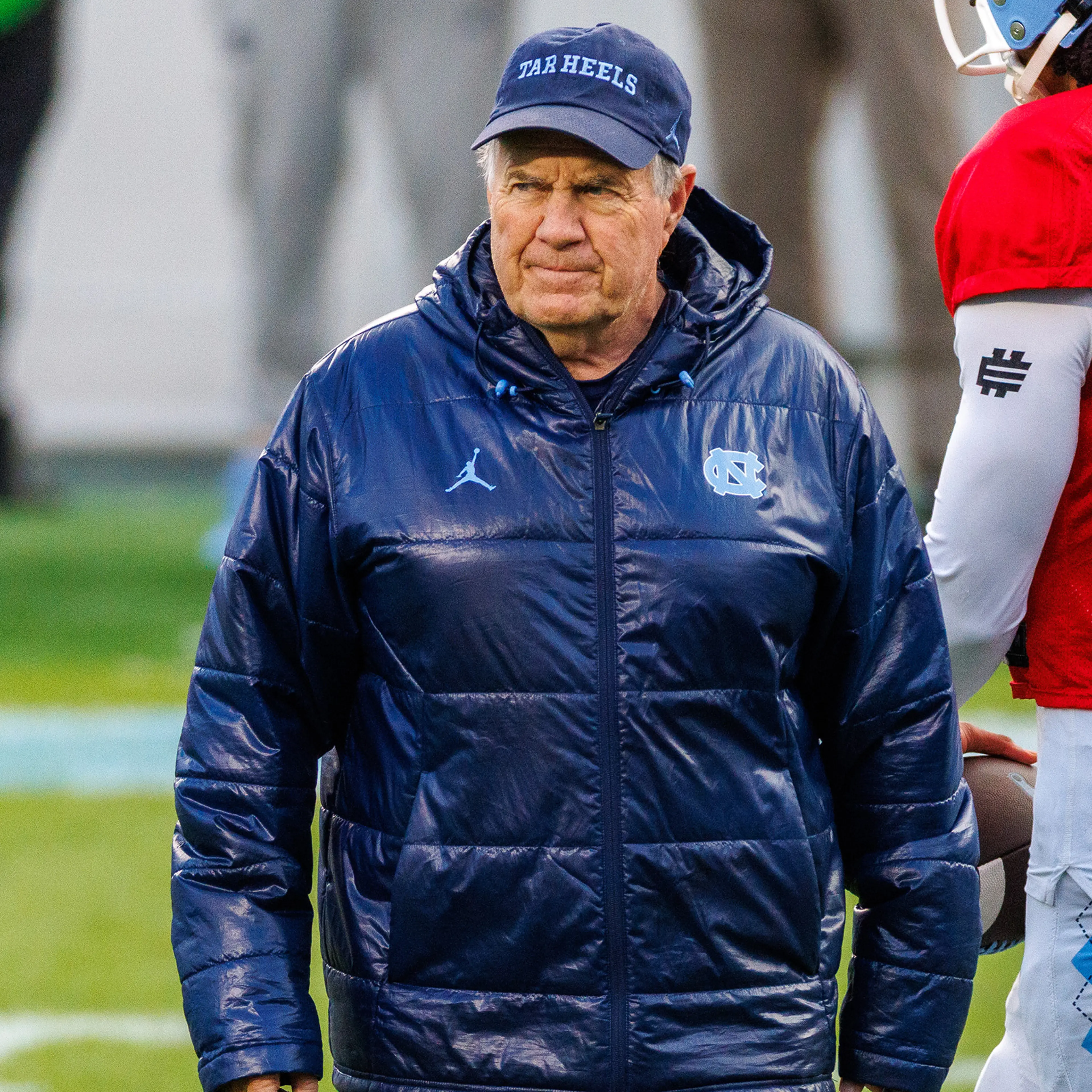 Head coach Bill Belichick of the North Carolina Tar Heels at Kenan Stadium in Chapel Hill, N.C., on April 12, 2025.