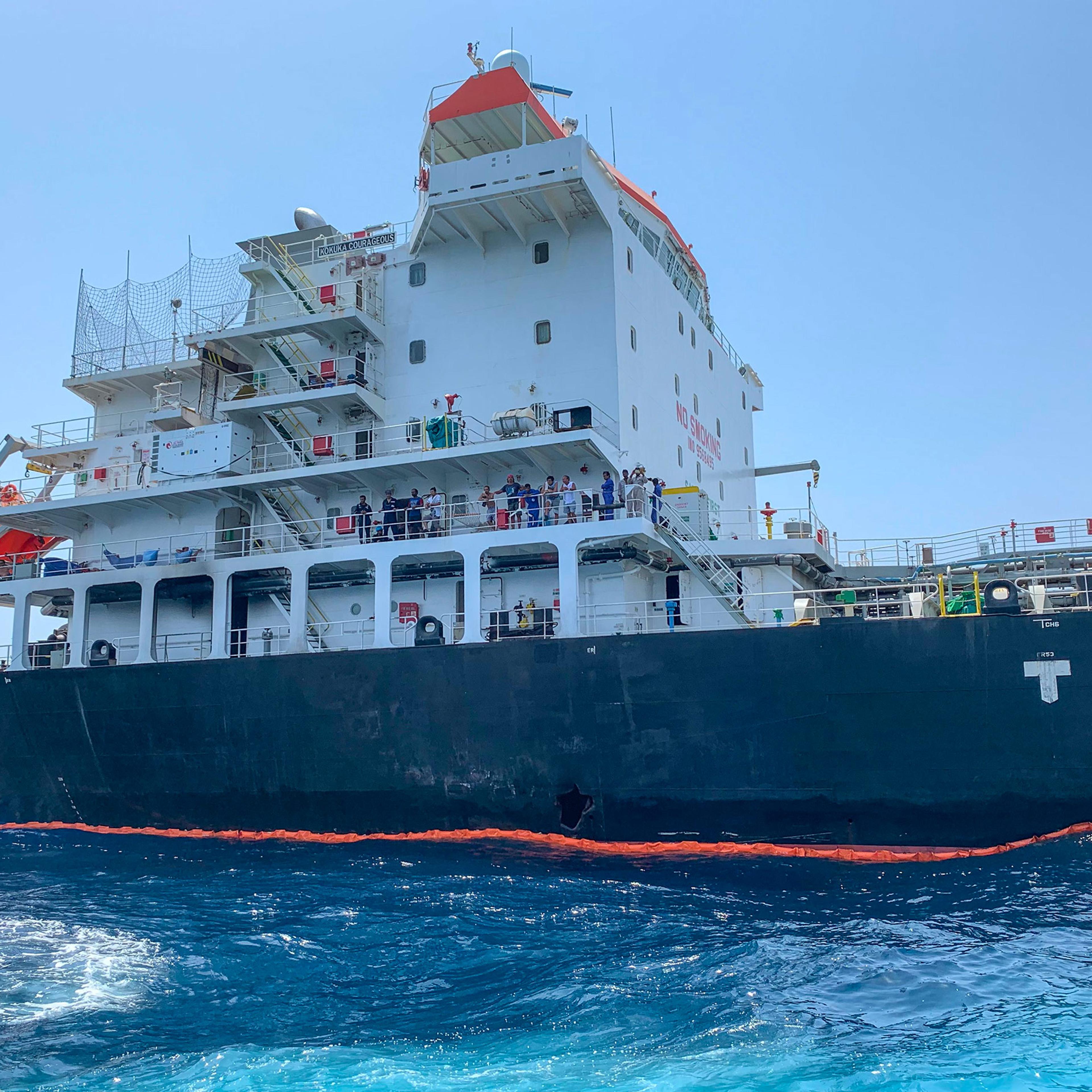 Damage of Japanese oil tanker Kokuka Courageous is seen off the port of the Gulf emirate of Fujairah on June 19.