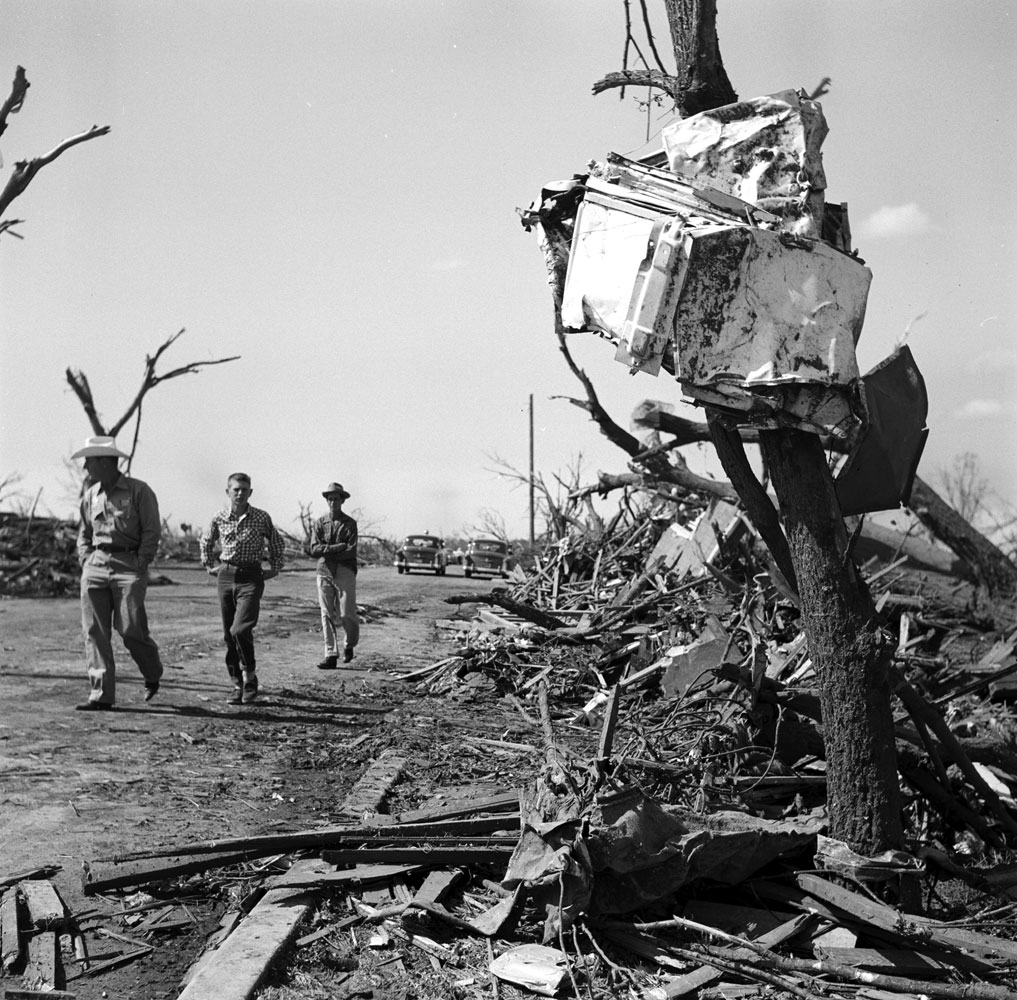 Aftermath of the deadly F5 Blackwell Tornado, Oklahoma, May 1955.
