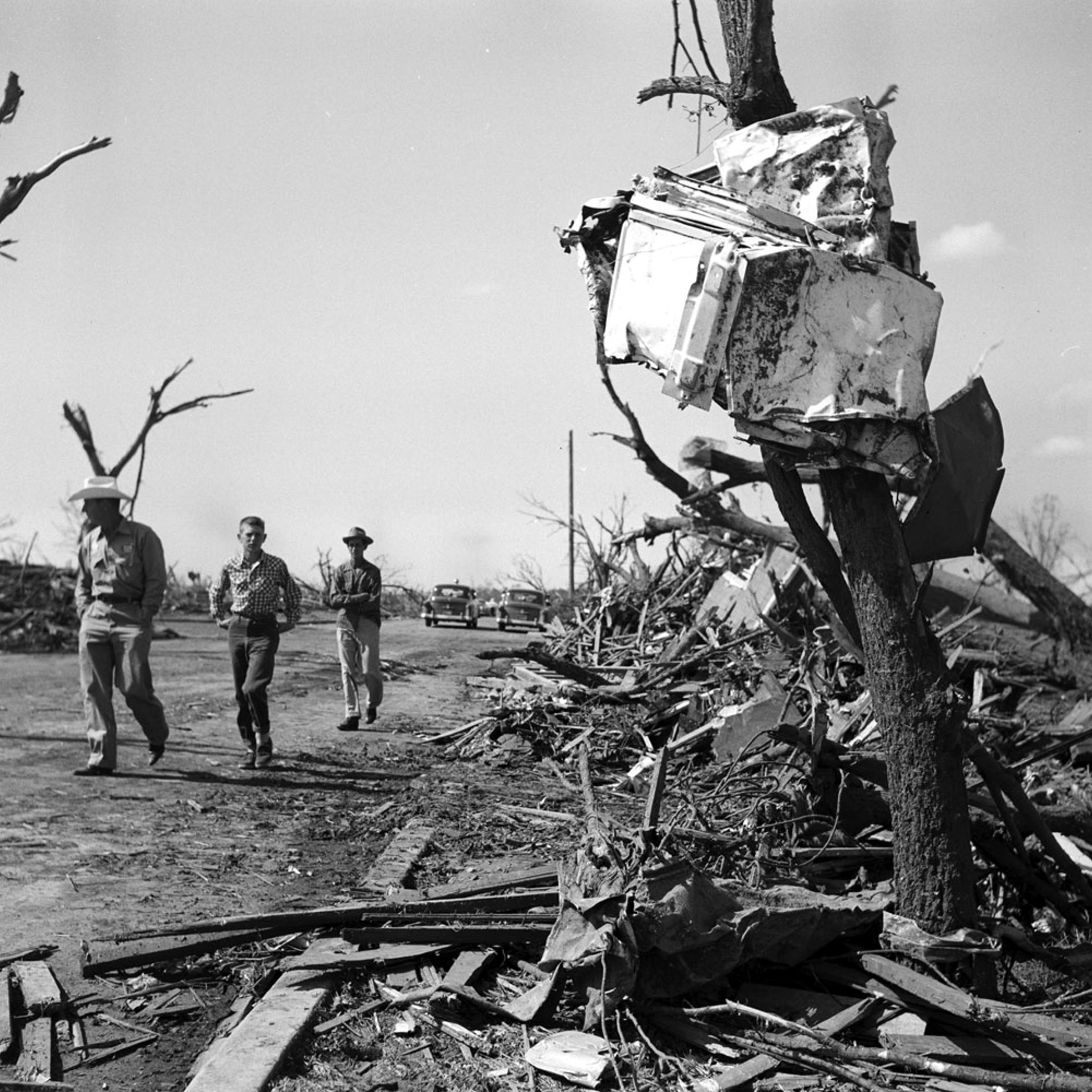 Aftermath of the deadly F5 Blackwell Tornado, Oklahoma, May 1955.