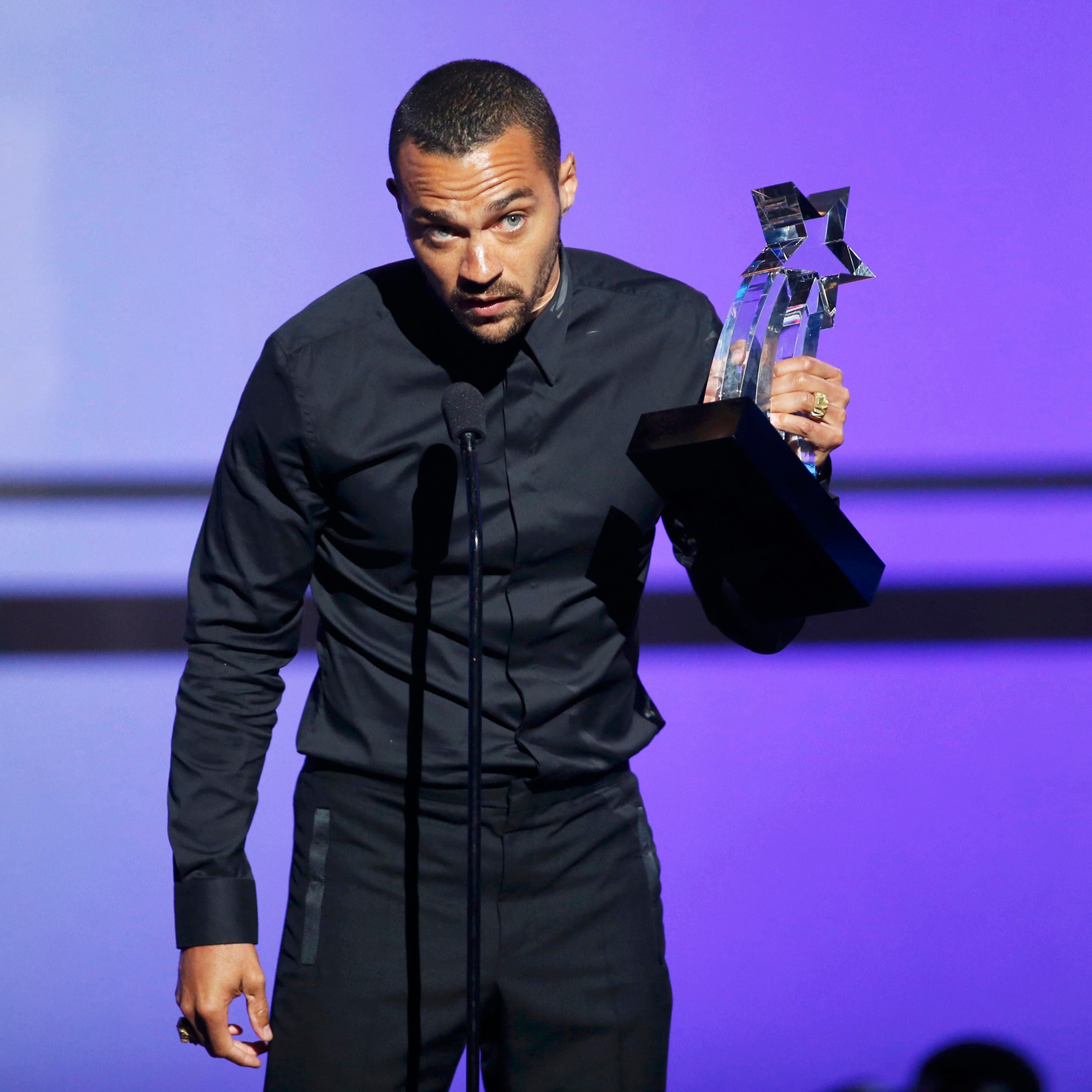 Jesse Williams accepts his award during the 2016 BET Awards in Los Angeles