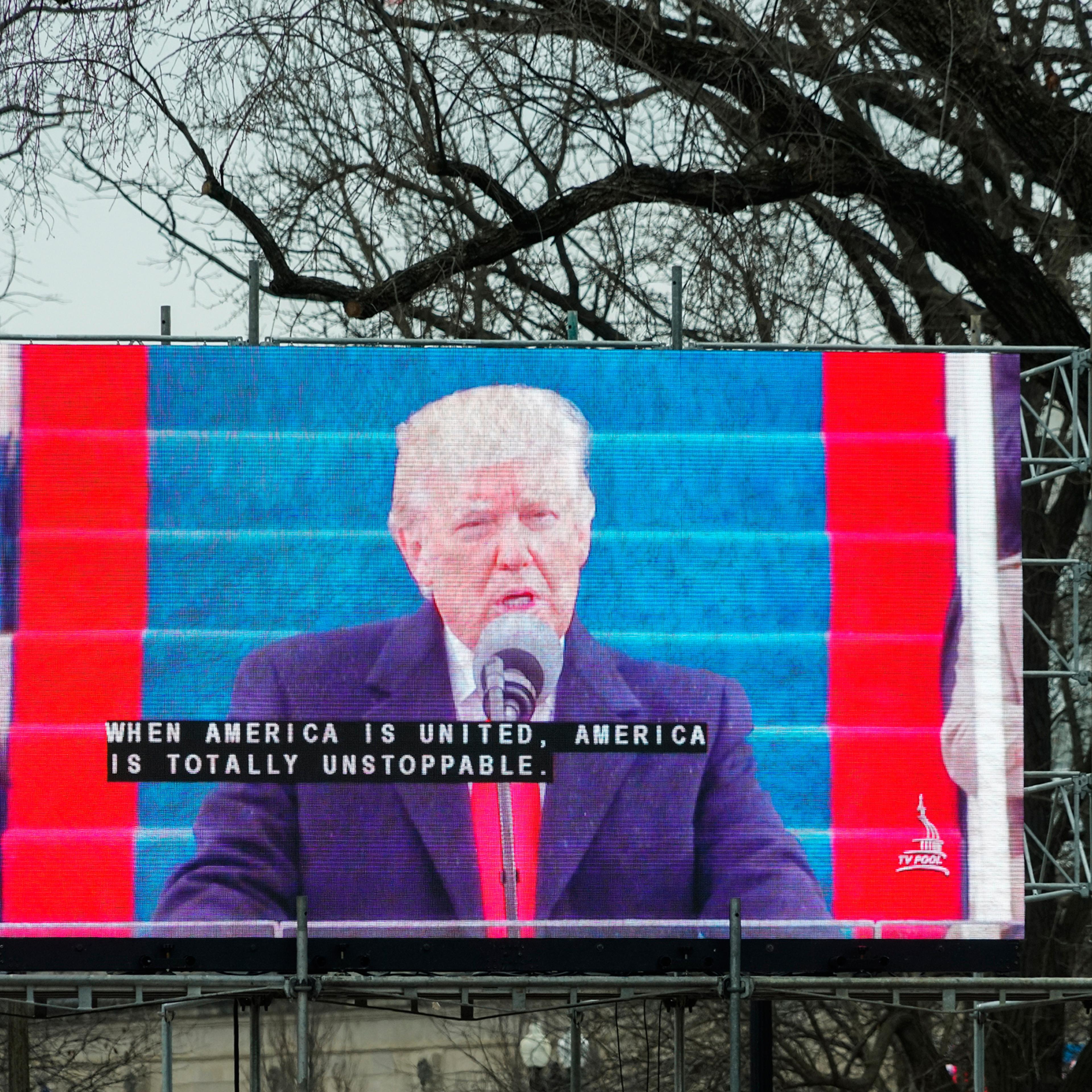 Donald Trump gives his first speech as President following his oath of office at the Capitol in Washington, D.C., on Jan. 20, 2017.