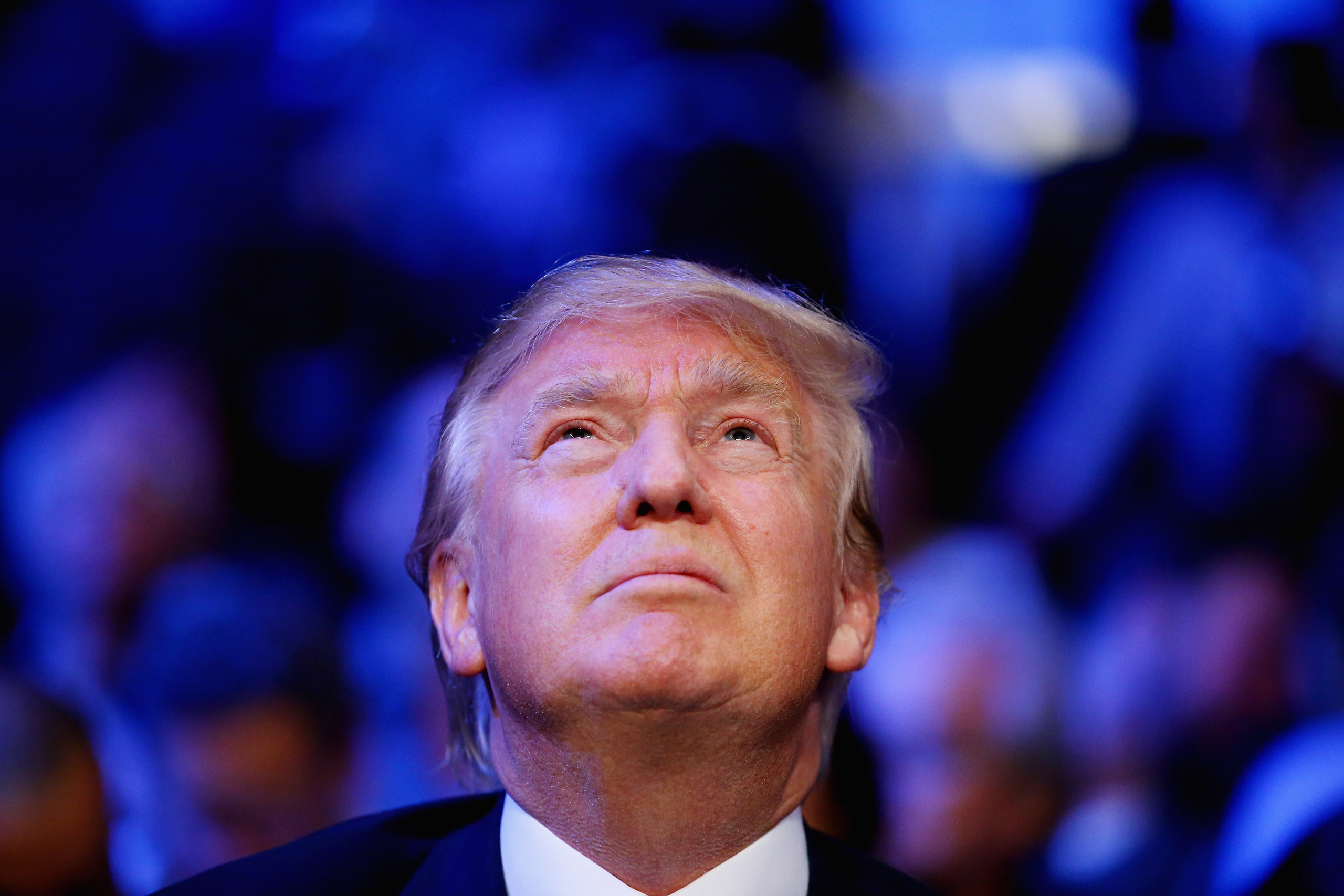 NEW YORK, NY - OCTOBER 17: Presidential candidate Donald Trump attends the fight between Gennady Golovkin against David Lemieux for their WBA/WBC interim/IBF middleweight title unification bout at Madison Square Garden on October 17, 2015 in New York Cit