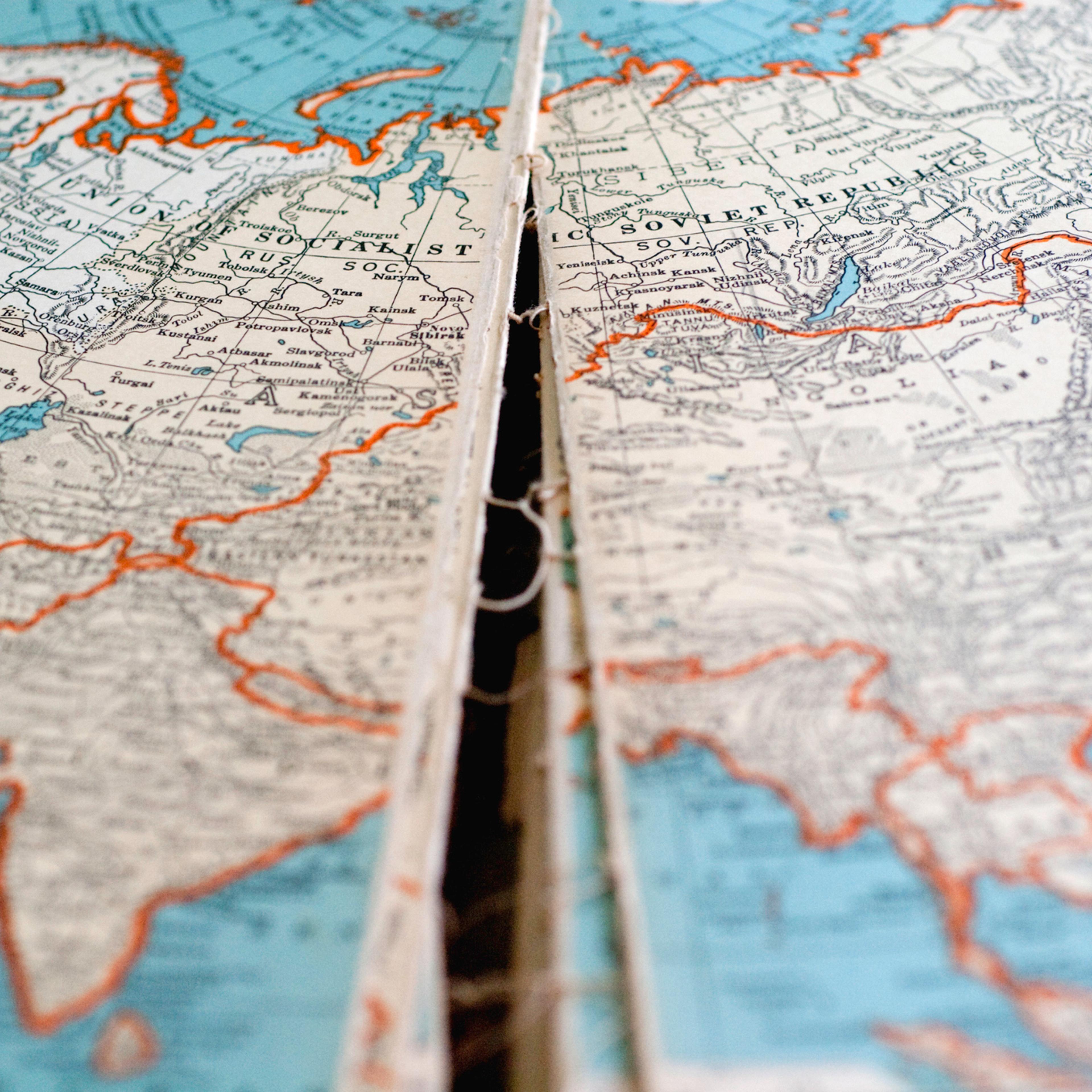Old Torn Atlas Map of Eurasia