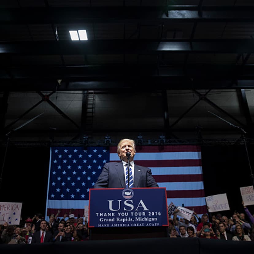 President-elect Donald Trump speaks at the DeltaPlex Arena, December 9, 2016 in Grand Rapids, Michigan.