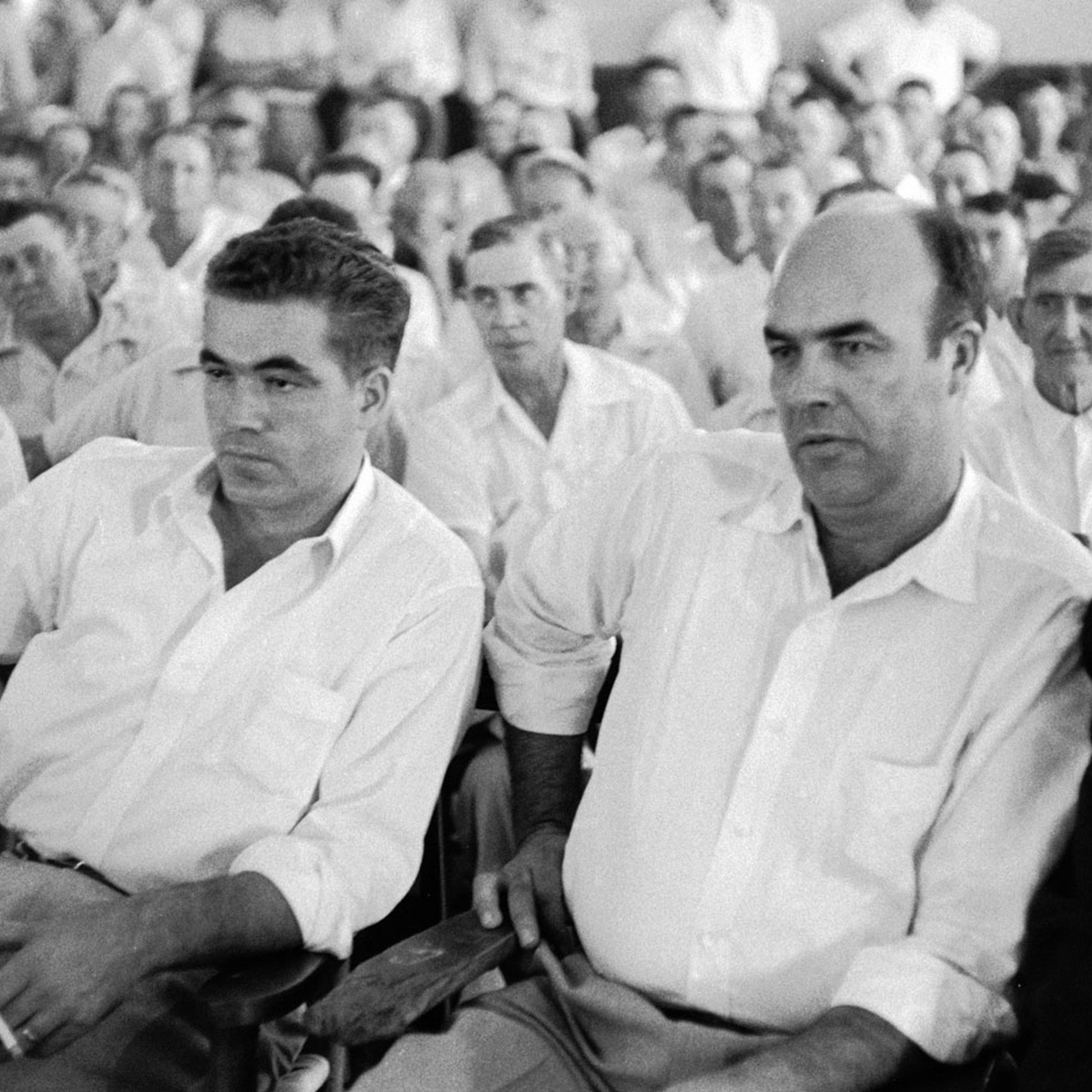 Defendants Roy Bryant, left, and J.W. Milam during their trial for the kidnapping and murder of Emmett Till.