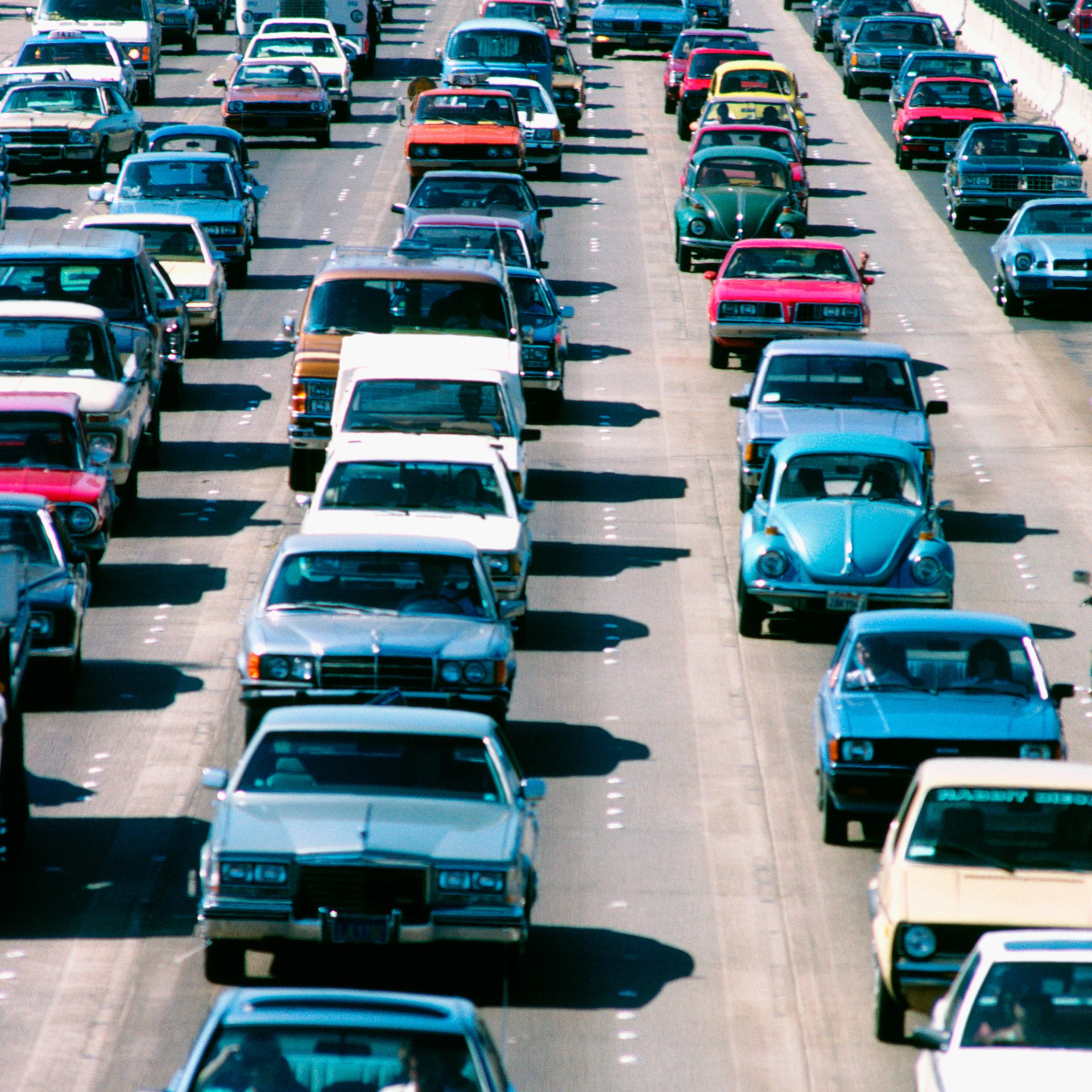 Traffic on San Diego freeway in west Los Angeles, California